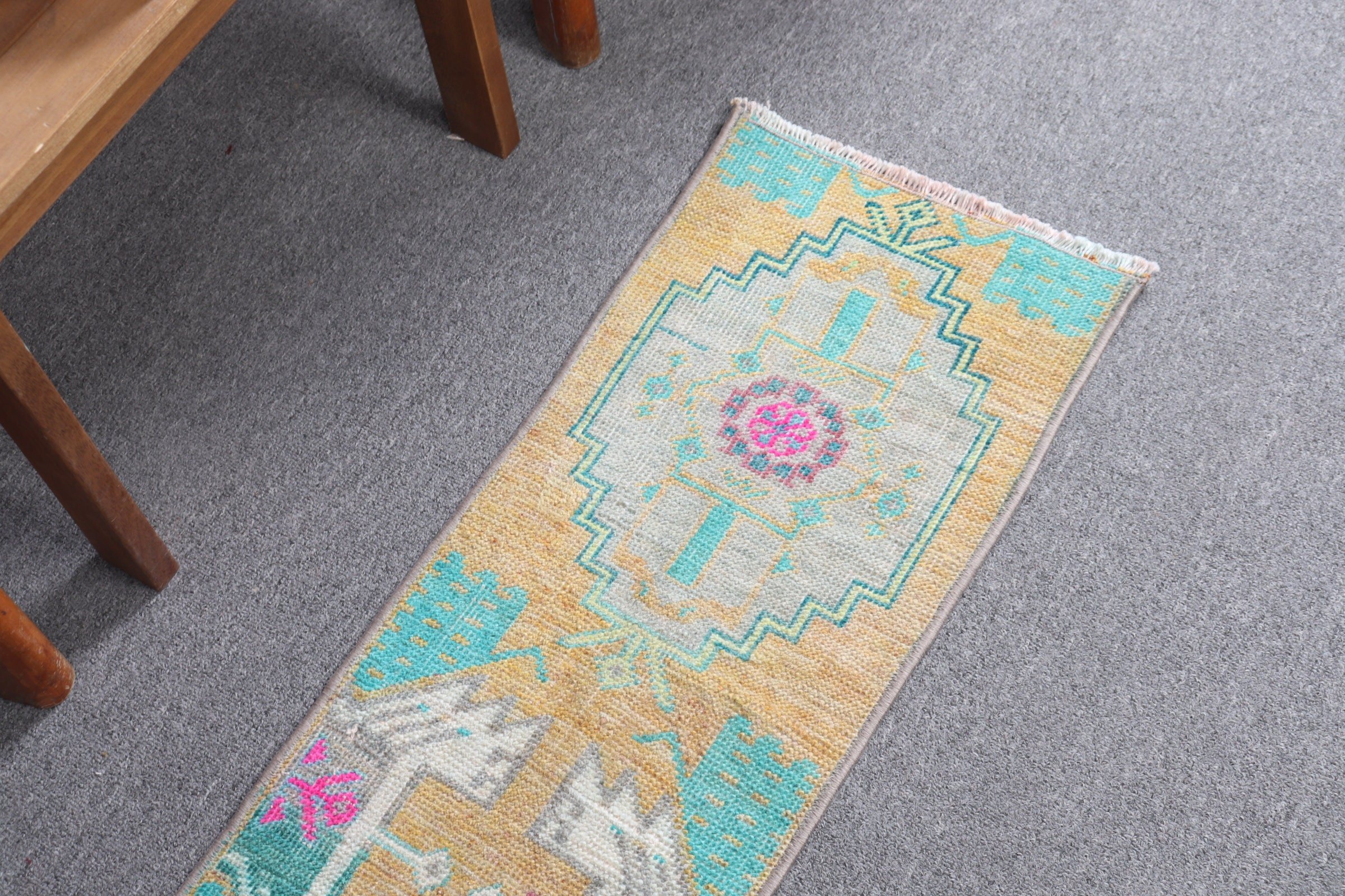 Vintage Rug, 1x2.5 ft Small Rugs, Entry Rug, Cool Rug, Yellow Anatolian Rug, Hand Woven Rugs, Wall Hanging Rug, Turkish Rug, Anatolian Rugs
