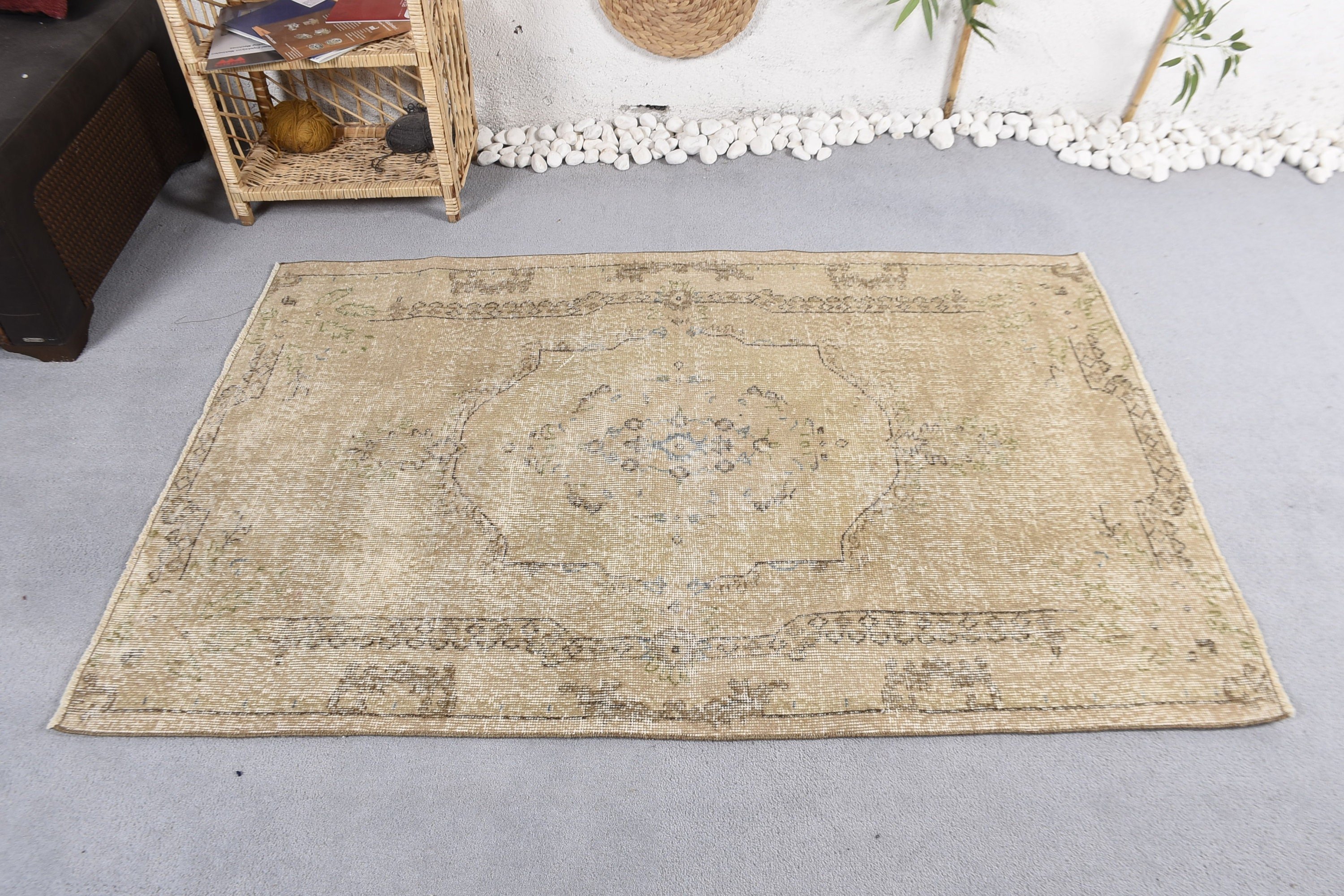 Geometrik Halılar, Yatak Odası Halıları, Vintage Halı, Türk Halıları, Mavi Ev Dekorasyonu Halısı, Vintage Vurgulu Halılar, Oryantal Halı, 3,5x5,4 ft Vurgulu Halılar