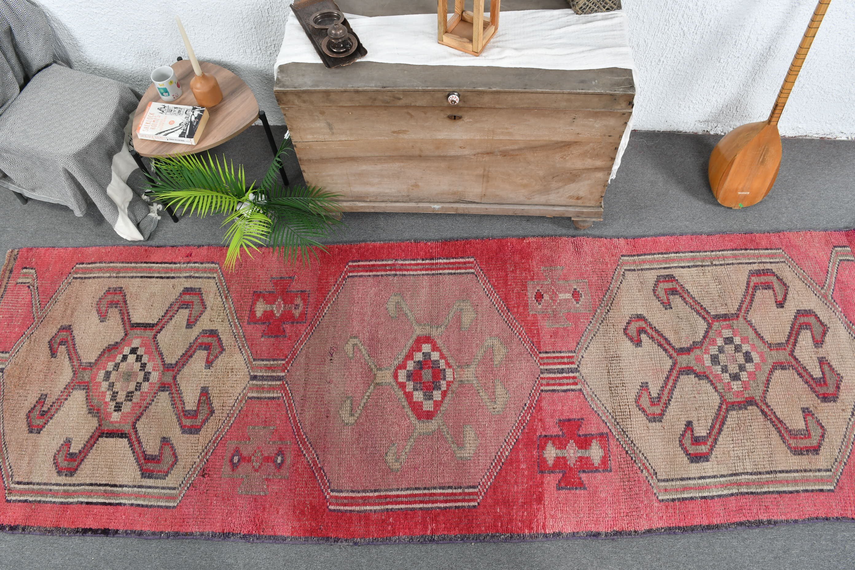 Pink Oushak Rug, Turkish Rug, 3.4x10.6 ft Runner Rug, Floor Rug, Vintage Rugs, Hallway Rug, Natural Rug, Rugs for Corridor