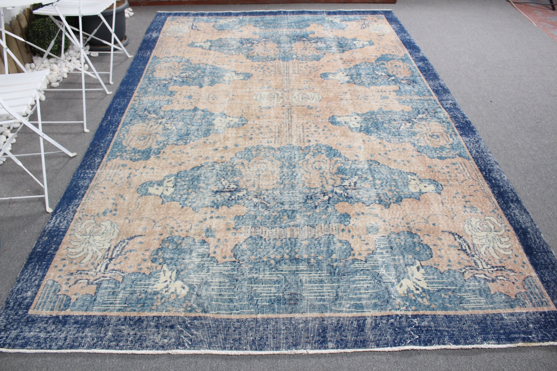 6.9x10.6 ft Oversize Rug, Oushak Rug, Living Room Rug, Vintage Rugs, Turkish Rug, Antique Rugs, Dining Room Rug, Old Rug, Blue Bedroom Rug