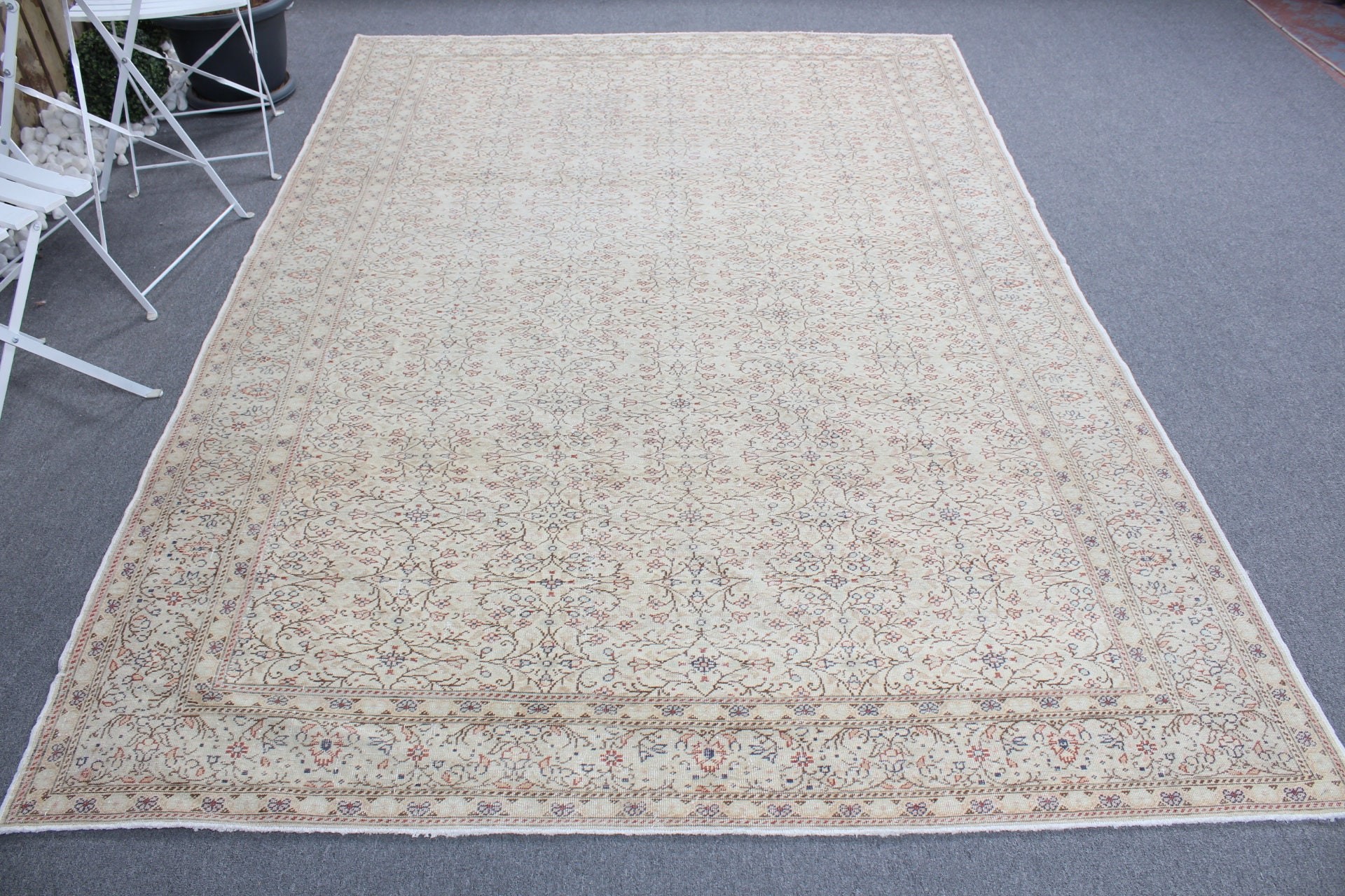 Yatak Odası Halısı, Oturma Odası Halıları, Vintage Halı, 6.3x9.4 ft Büyük Halı, Fas Halısı, Aztek Halıları, Bej Oushak Halısı, Türk Halıları