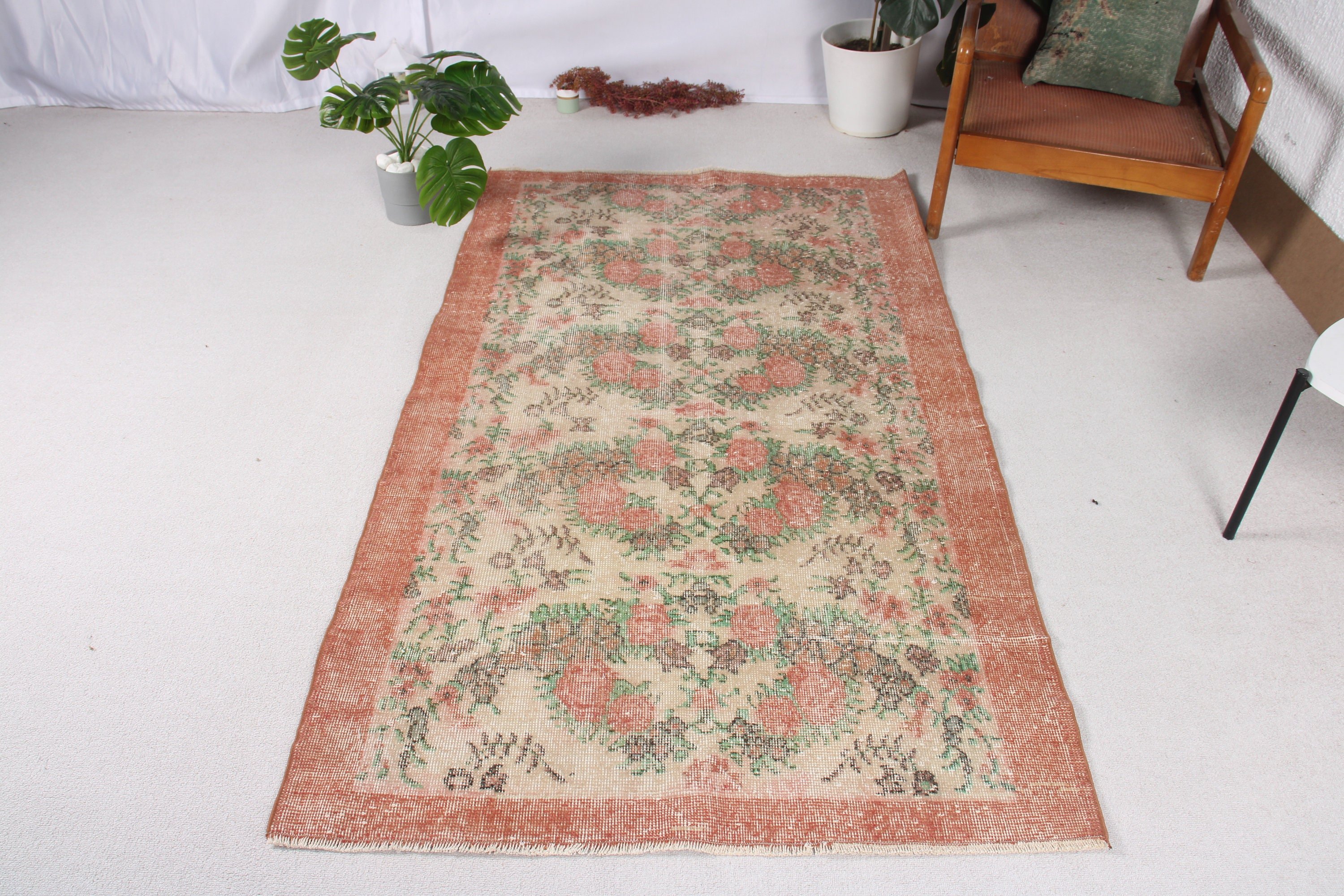 Bej Mutfak Halısı, Oushak Alan Halıları, İç Mekan Halıları, Vintage Halılar, Antika Halılar, Türk Halıları, Ofis Halısı, 3,7x6,5 ft Alan Halıları, Oryantal Halılar