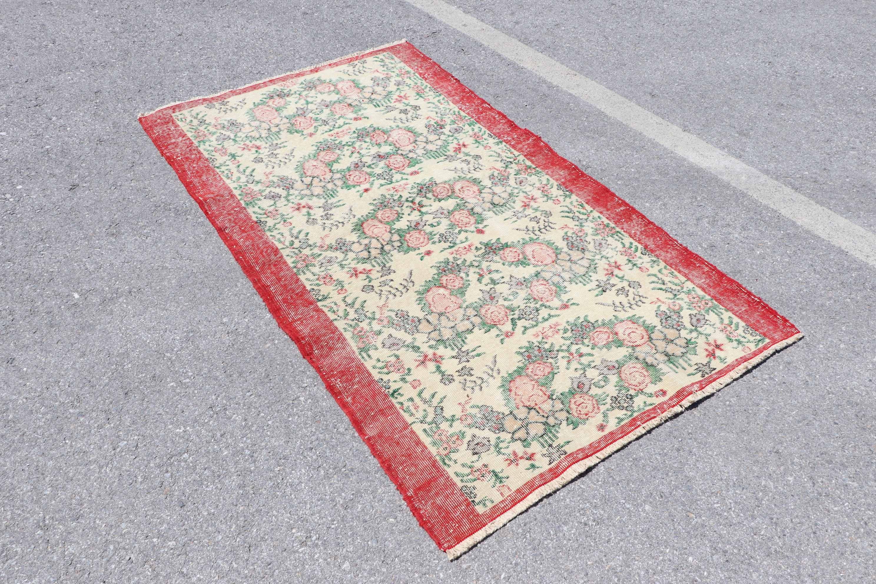 Vintage Rug, Turkish Rug, Red Moroccan Rug, Rugs for Dining Room, Nursery Rug, Floor Rug, Oushak Rugs, Muted Rug, 3.8x6.6 ft Area Rug