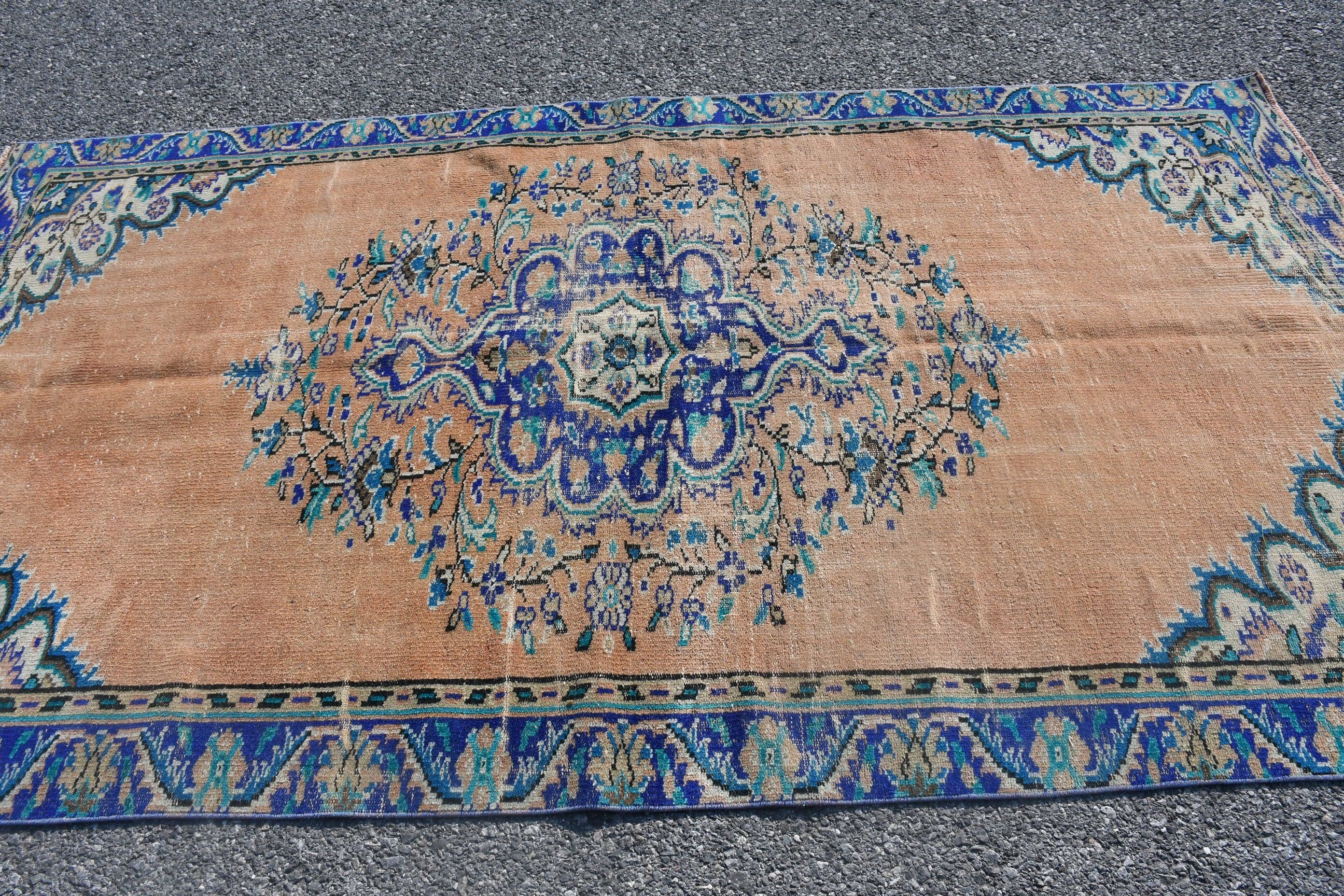 Yemek Odası Halısı, Mavi Oushak Halısı, Oturma Odası Halısı, Ev Dekorasyonu Halısı, Türk Halısı, Yer Halısı, 5.4x9.8 ft Büyük Halı, Vintage Halı, Etnik Halı