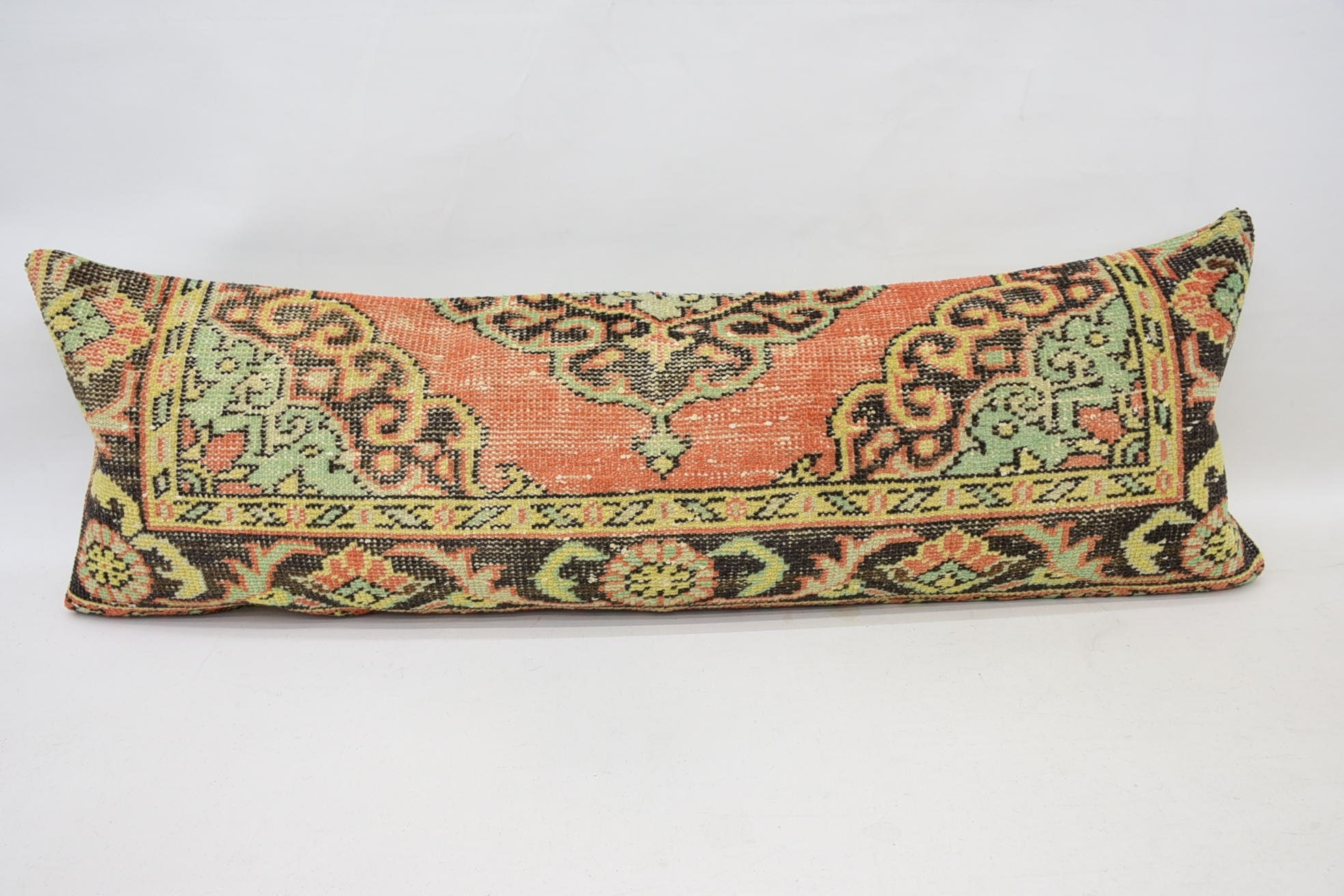 Aesthetic Pillow, Vintage Kilim Pillow, Pillow for Couch, Pattern Throw Cushion, 16"x48" Orange Pillow Case, Antique Pillows