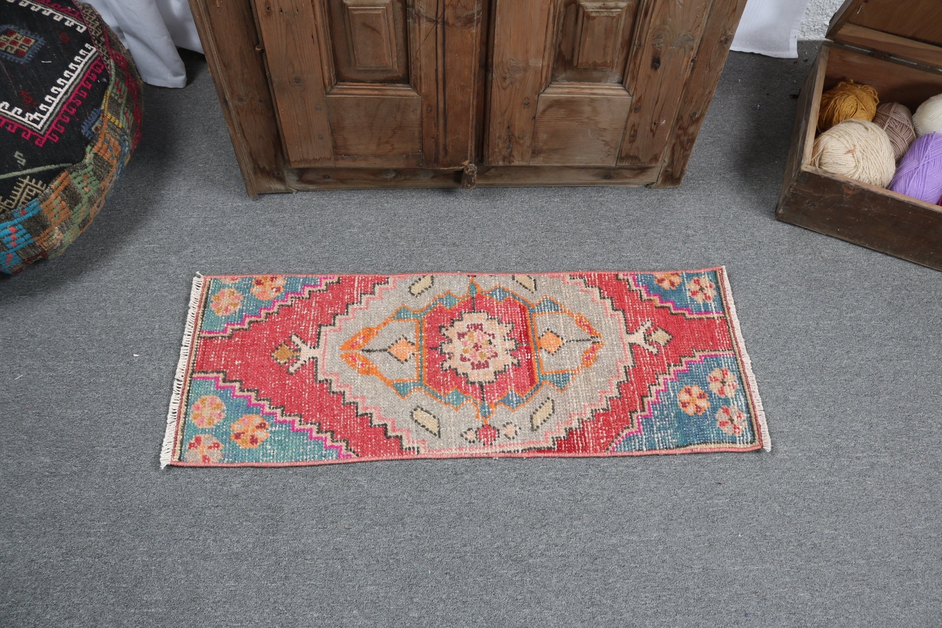 Red Cool Rugs, Small Boho Rug, Office Rug, 1.2x3.1 ft Small Rug, Vintage Rugs, Kitchen Rugs, Bedroom Rugs, Antique Rugs, Turkish Rugs