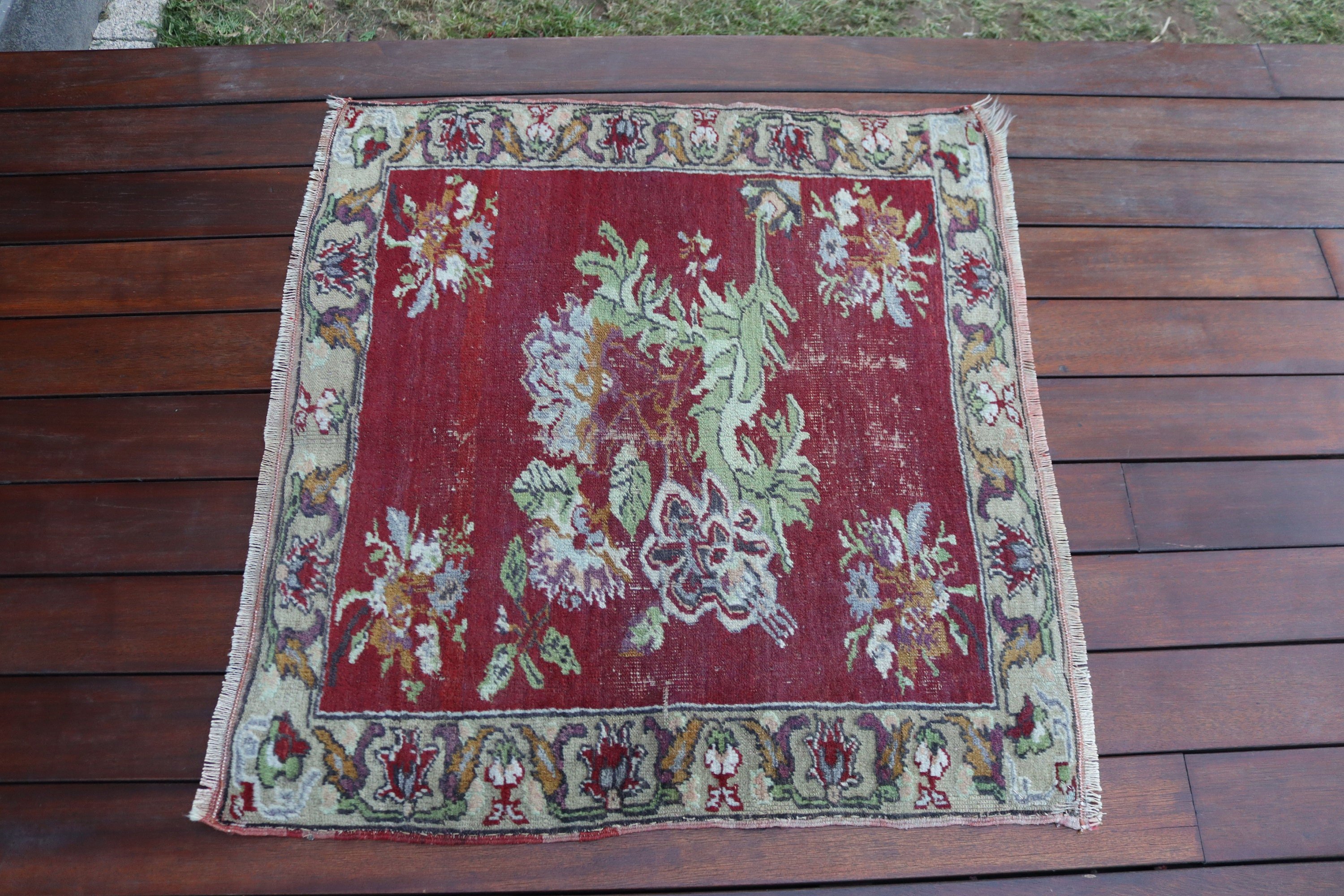 Kırmızı Modern Halı, Yatak Odası Halısı, Mutfak Halıları, Küçük Boho Halısı, Etnik Halılar, 2.4x2.6 ft Küçük Halı, Vintage Halı, Türk Halıları, Kapı Paspası Halısı