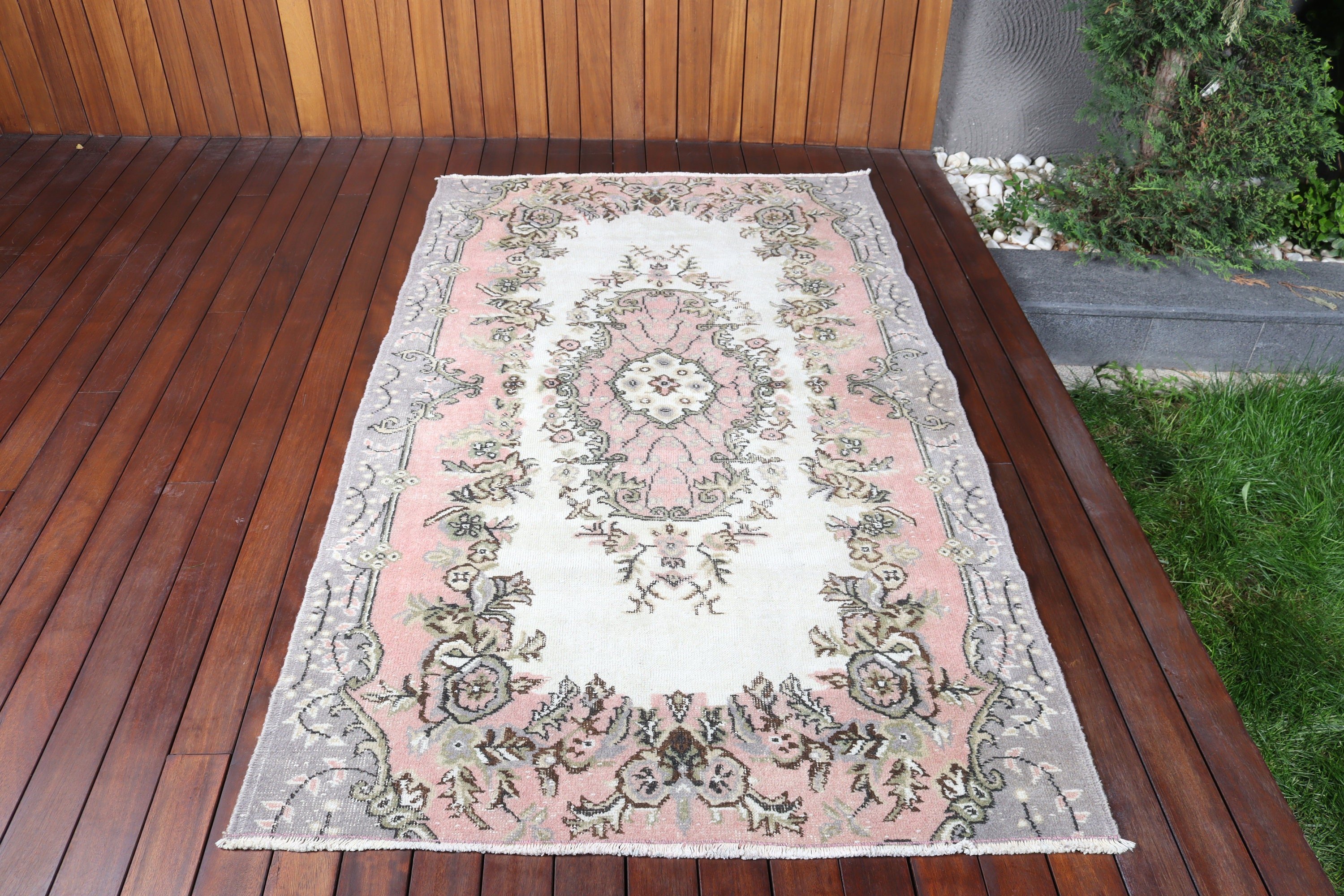 Turkish Rug, Kitchen Rug, Vintage Area Rugs, Boho Rugs, Oushak Rug, Organic Rug, 3.9x6.7 ft Area Rug, Vintage Rugs, Pink Anatolian Rugs