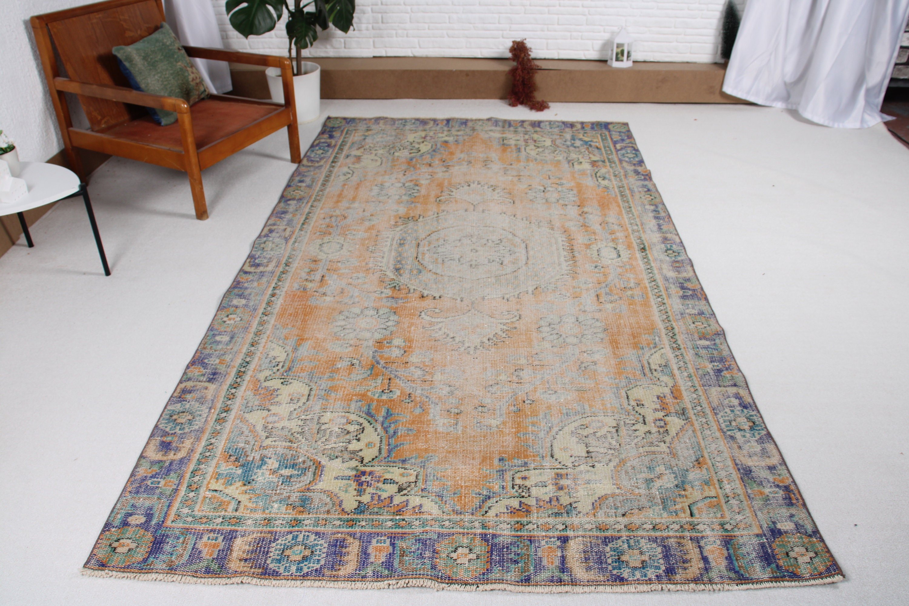 Vintage Rug, Turkish Rugs, Luxury Rugs, 5.4x9.3 ft Large Rug, Handwoven Rug, Large Oushak Rug, Salon Rugs, Orange Floor Rug, Office Rugs