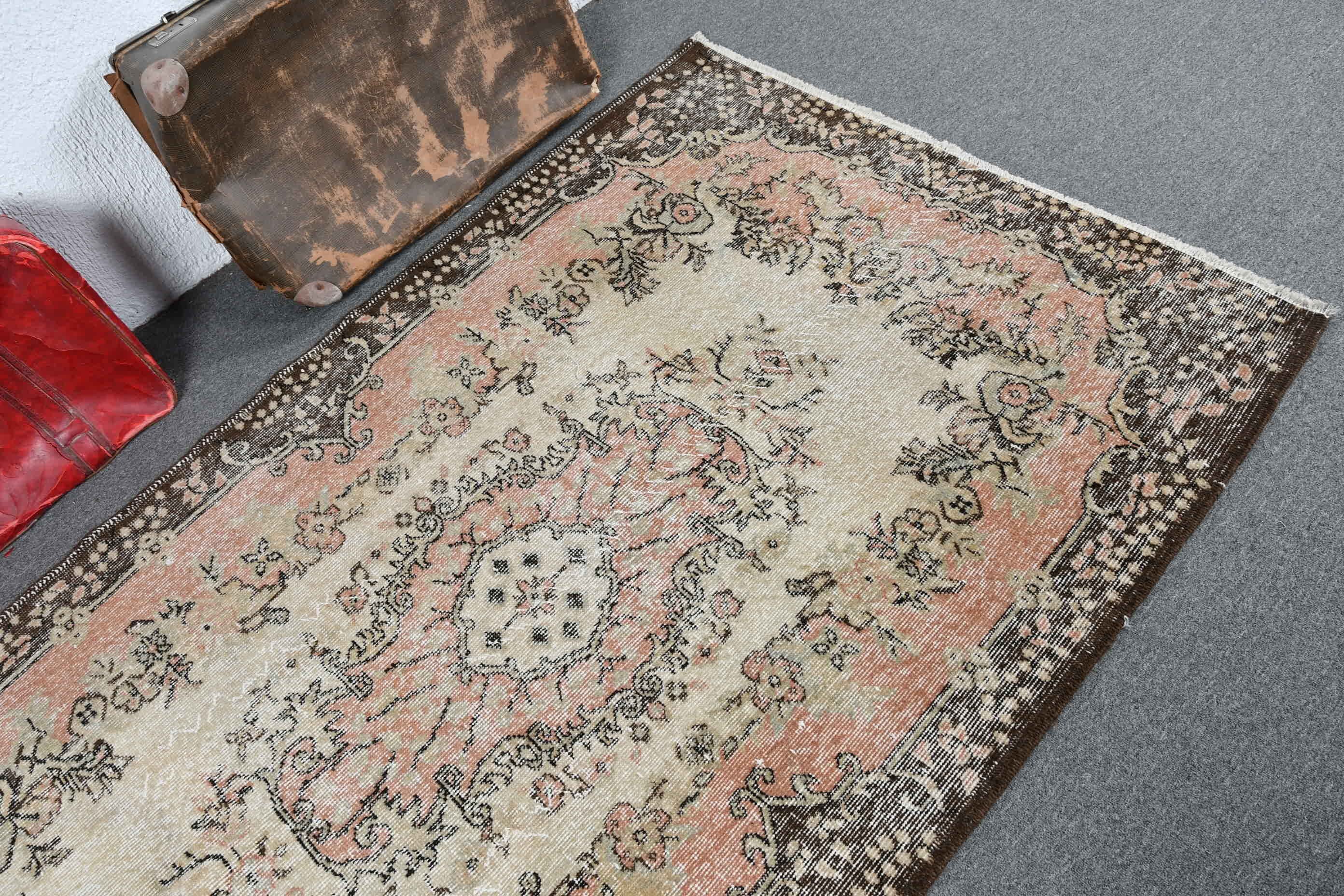 Vintage Halı, 4.1x7 ft Alan Halısı, Türk Halısı, Oushak Halısı, İç Mekan Halıları, Yatak Odası Halısı, Çocuk Halısı, Mutfak Halıları, Boho Halısı, Bej Yün Halısı