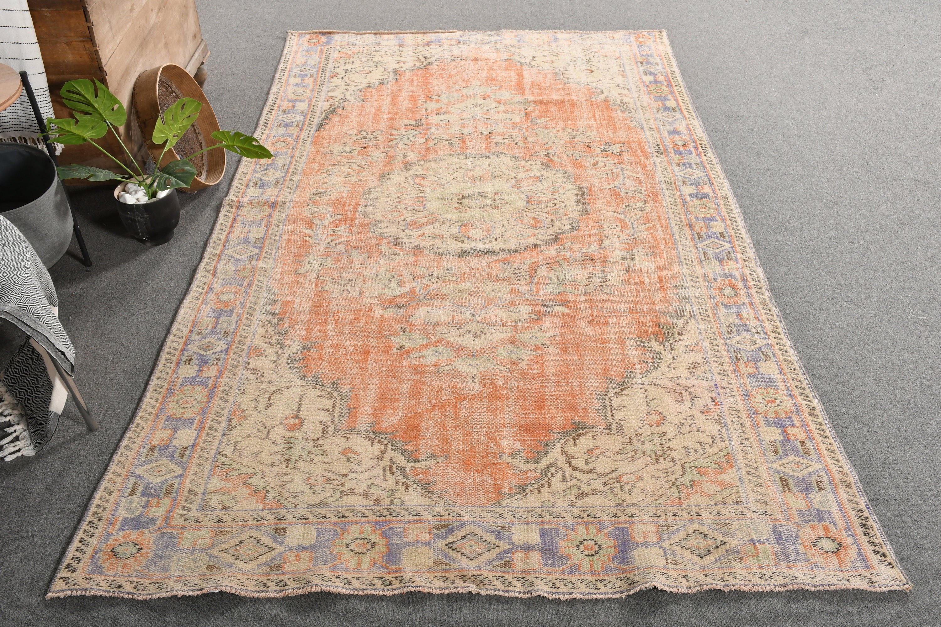 5.5x9.5 ft Büyük Halı, Mutfak Halısı, Yemek Odası Halısı, Oturma Odası Halısı, Turuncu Mutfak Halısı, Fas Halısı, Türk Halısı, Yurt Halıları, Vintage Halı