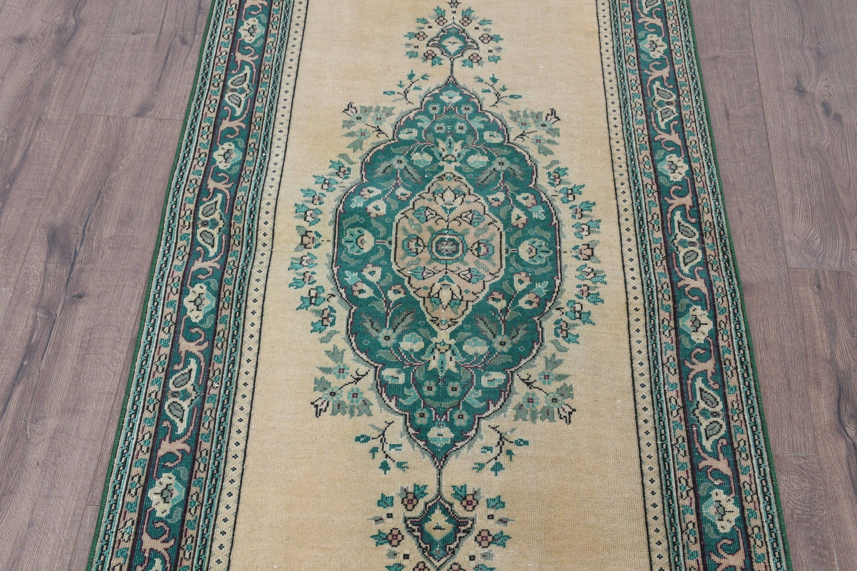 2.9x12.2 ft Runner Halı, Yün Halı, Türk Halısı, Koridor Halısı, Merdiven Halıları, Koridor Halısı, Vintage Halılar, Bej Soğuk Halı, Antika Halı