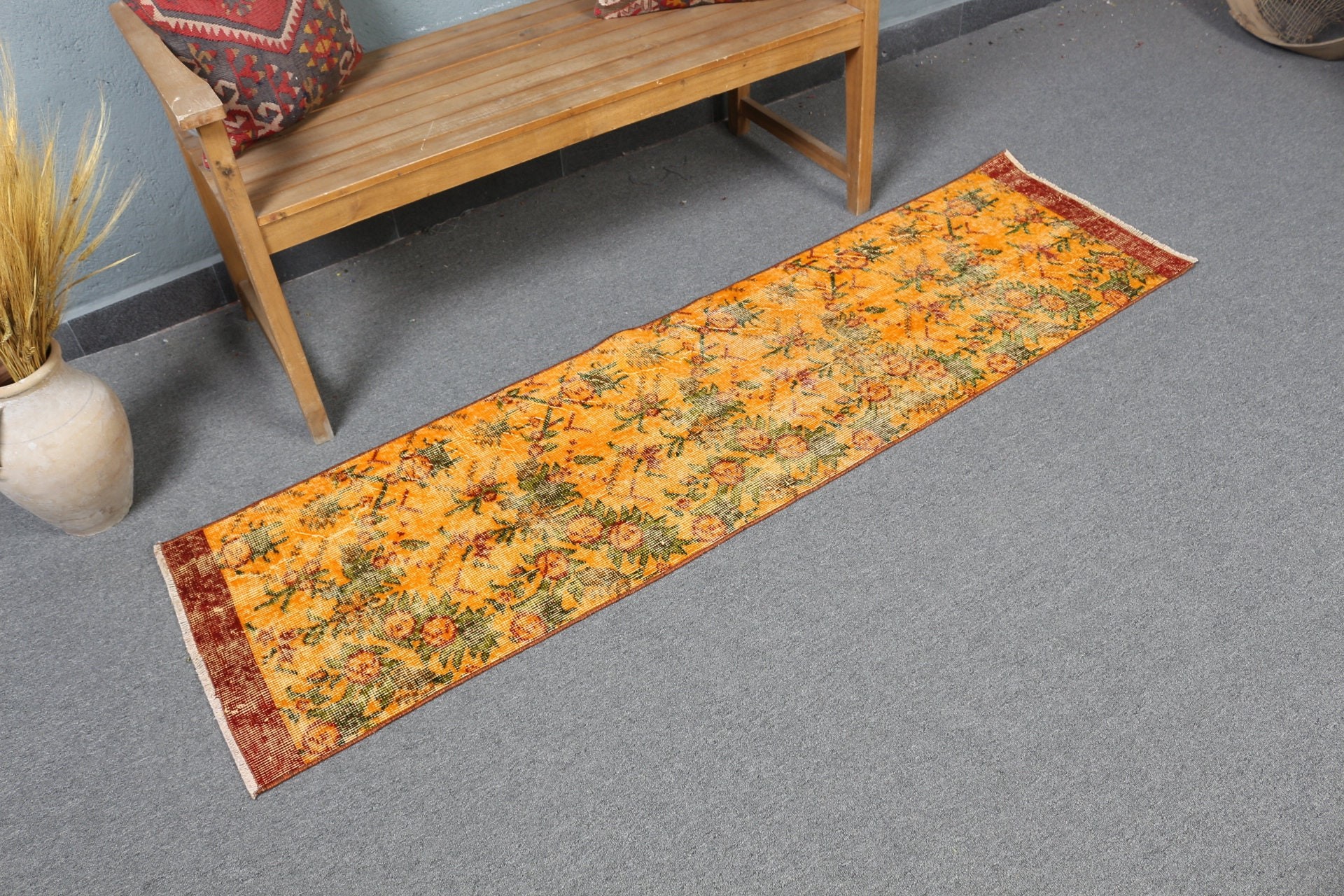 Antique Rug, Oushak Rug, Turkish Rug, Art Rugs, Orange Home Decor Rugs, Corridor Rugs, Rugs for Runner, 1.7x6.3 ft Runner Rug, Vintage Rug