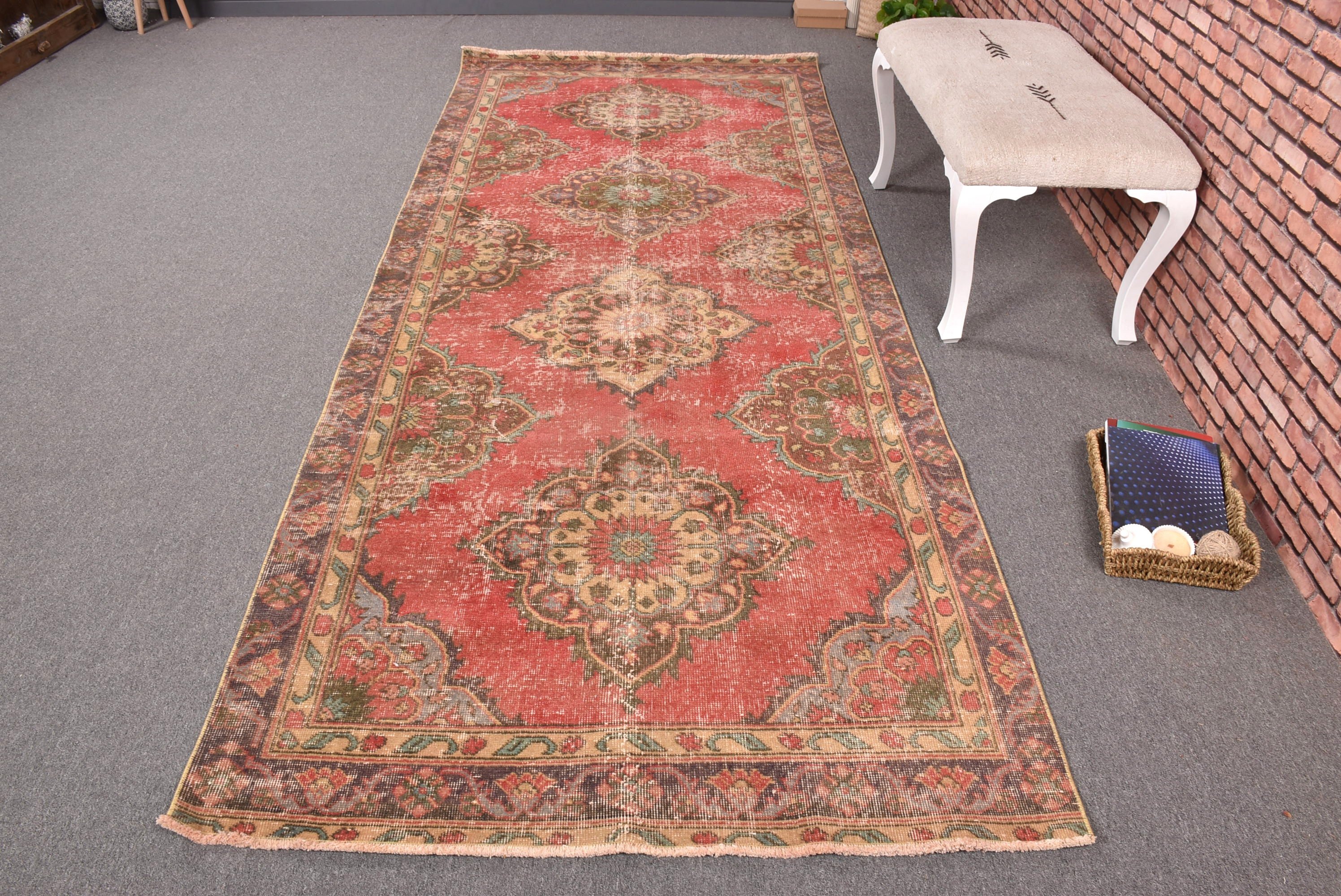 Oushak Halı, Nötr Halı, Kırmızı 4.2x10.3 ft Büyük Halılar, Vintage Halılar, Büyük Oushak Halısı, Ofis Halısı, Yatak Odası Halıları, Türk Halısı