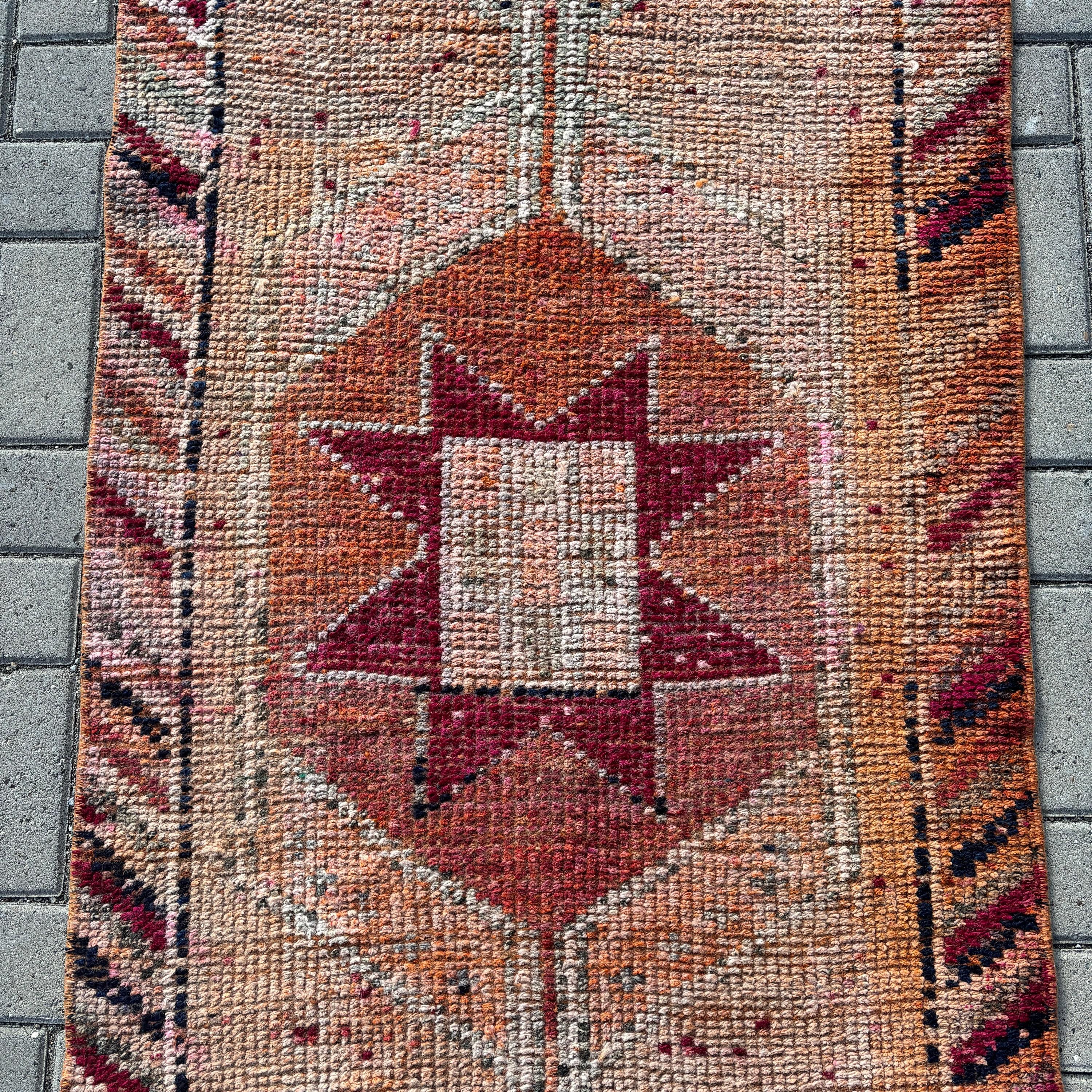 Turkish Rug, Wool Rugs, Rugs for Stair, Orange Bedroom Rug, Vintage Rug, 2.7x10.6 ft Runner Rug, Hallway Rugs, Moroccan Rug, Corridor Rug