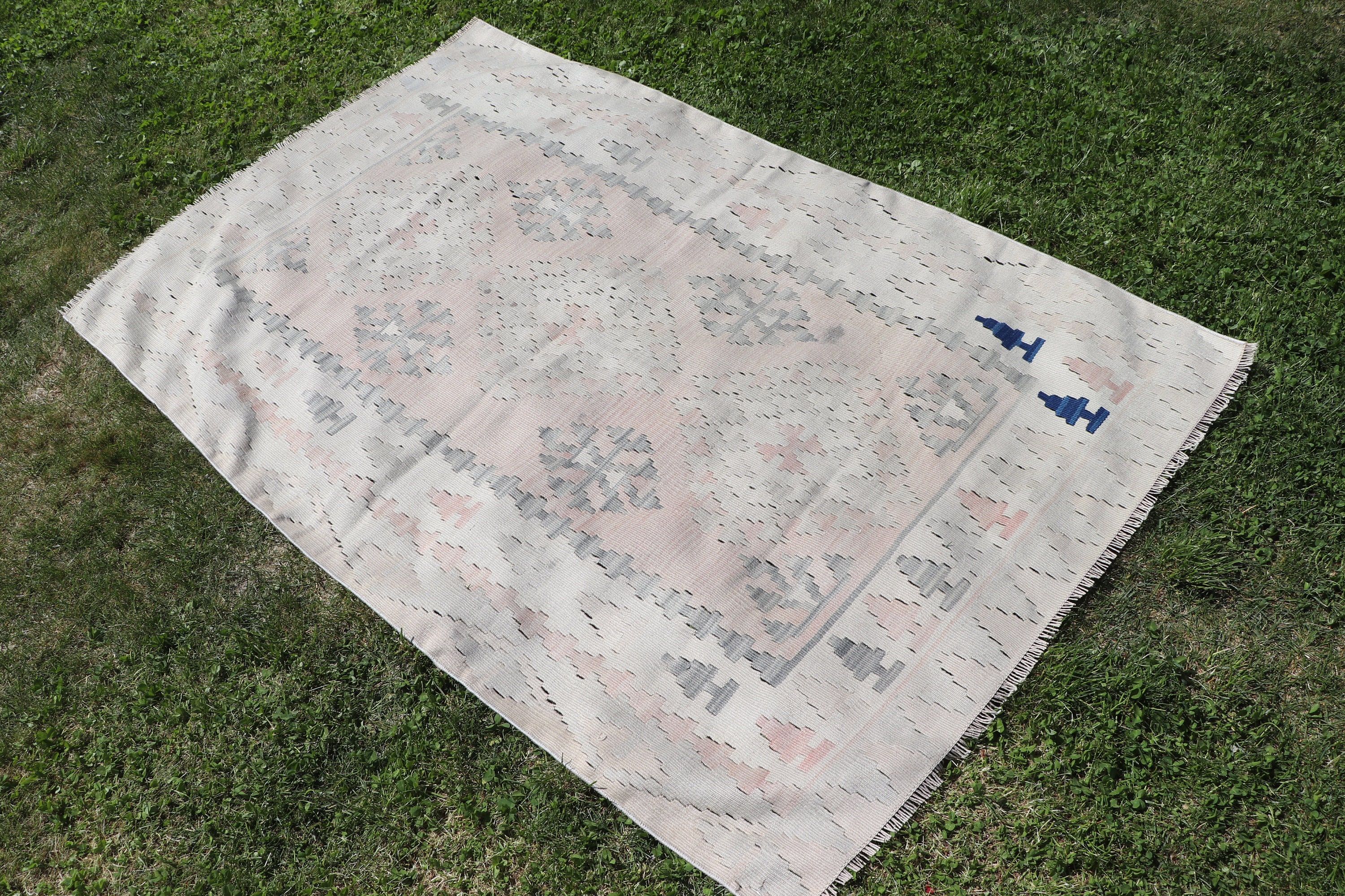 Mavi Düz Dokuma Halı, 3,4x5,5 ft Vurgulu Halılar, Nötr Halılar, Türk Halısı, Yatak Odası Halıları, Vintage Vurgulu Halılar, Kilim, Vintage Halılar, Türkiye Halıları