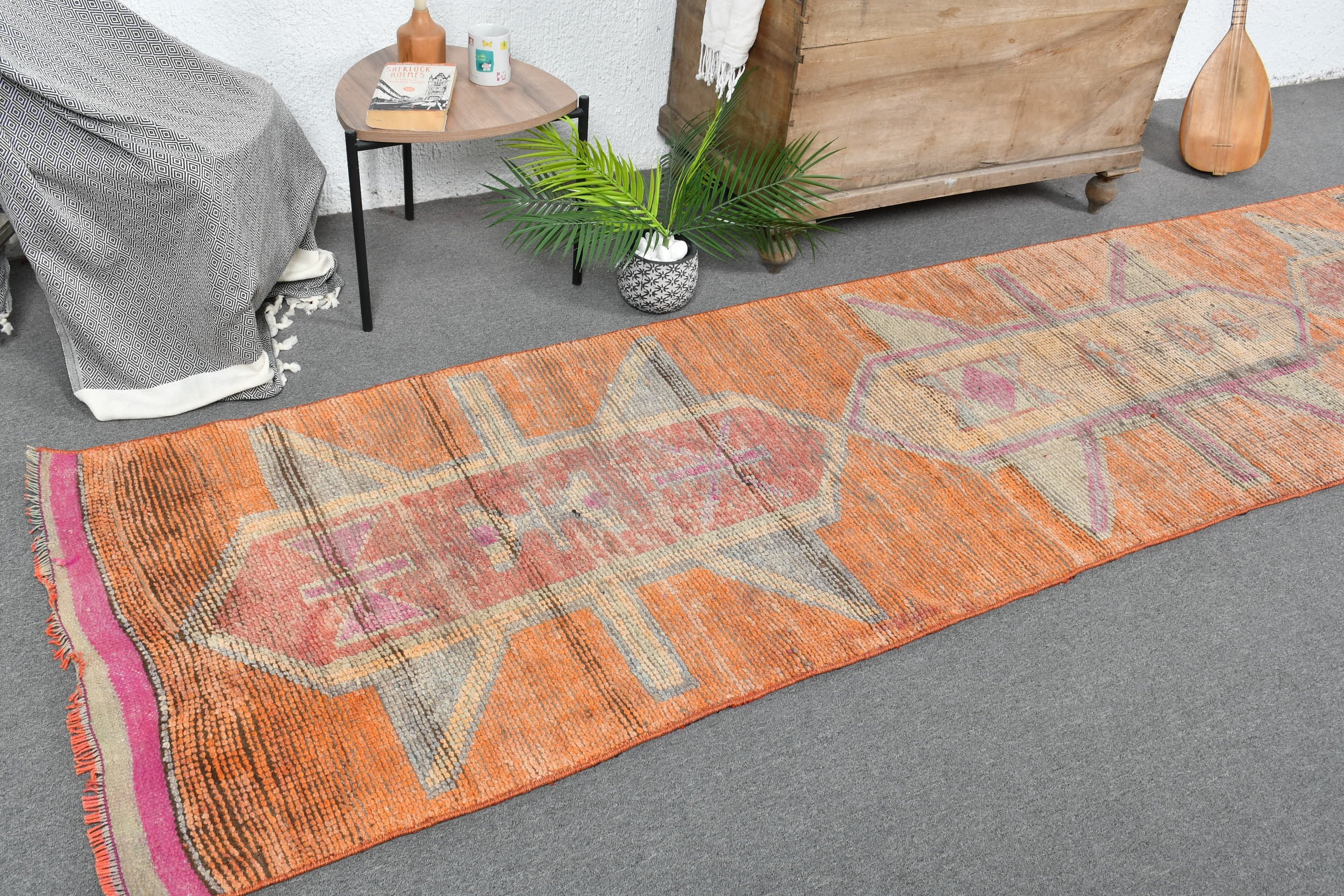 Rugs for Hallway, Vintage Rugs, Dorm Rug, Orange Floor Rug, Corridor Rug, Turkish Rugs, Antique Rugs, 2.9x12.1 ft Runner Rug