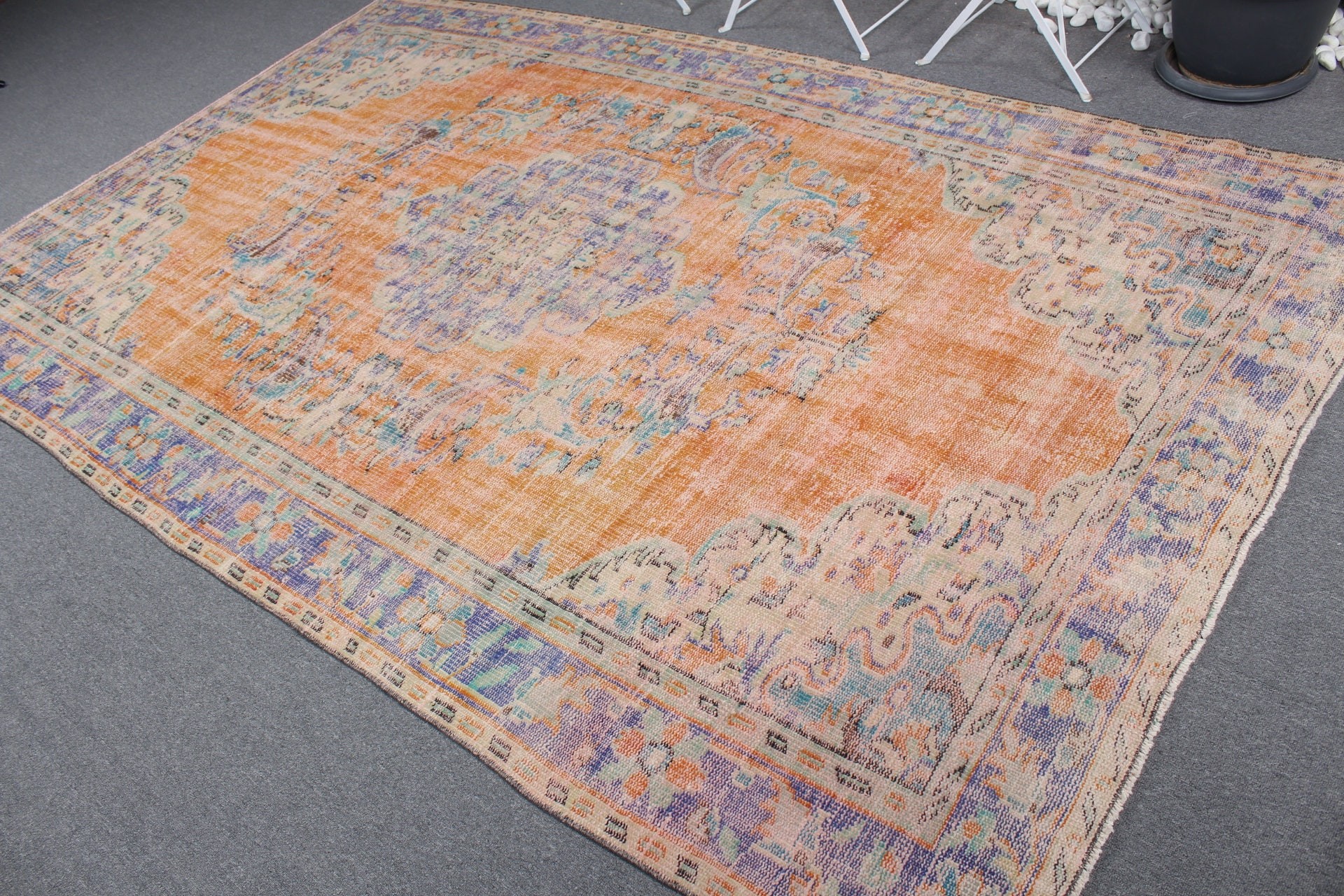 Oriental Rugs, Orange Antique Rug, Turkish Rug, Bedroom Rugs, Living Room Rug, Anatolian Rug, Vintage Rugs, Pastel Rugs, 6x9.8 ft Large Rug