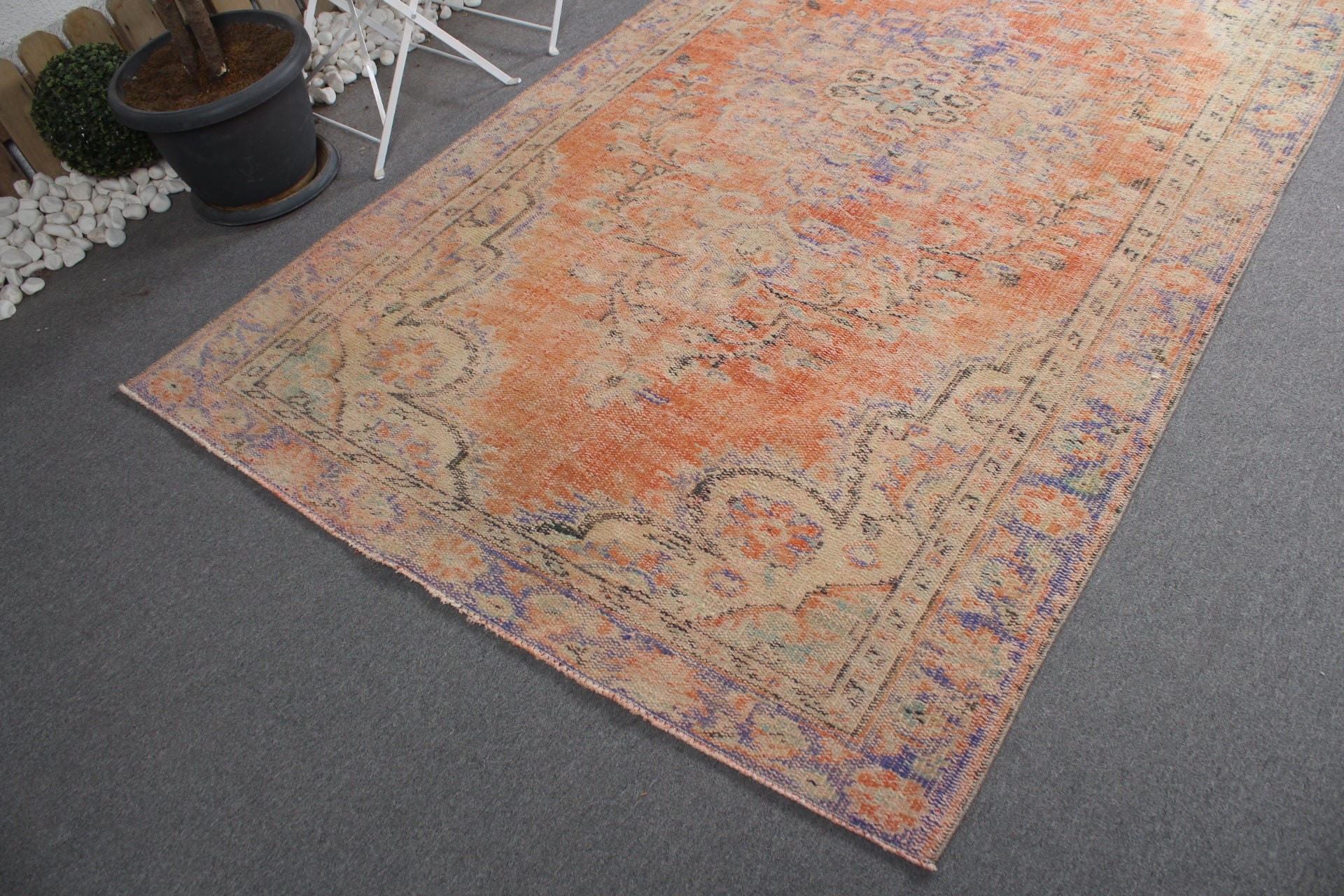 Orange Wool Rug, Oriental Rug, Living Room Rug, Rugs for Salon, Turkish Rugs, Salon Rug, Vintage Rugs, Moroccan Rugs, 5.1x9.4 ft Large Rug