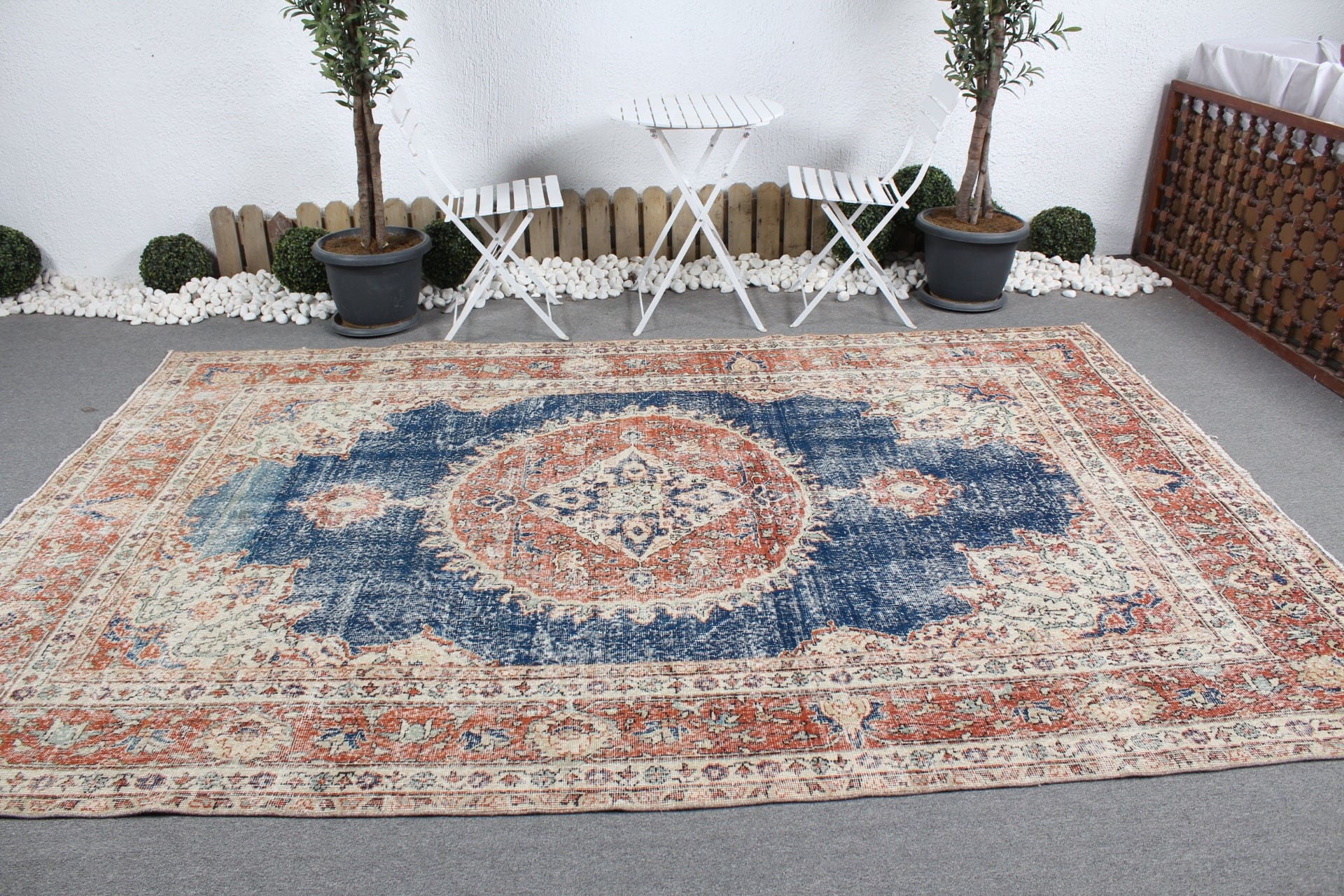 Bedroom Rug, Turkish Rug, Cute Rug, Vintage Rugs, Dining Room Rugs, Living Room Rugs, 7x10.5 ft Oversize Rug, Blue Oushak Rug, Antique Rug