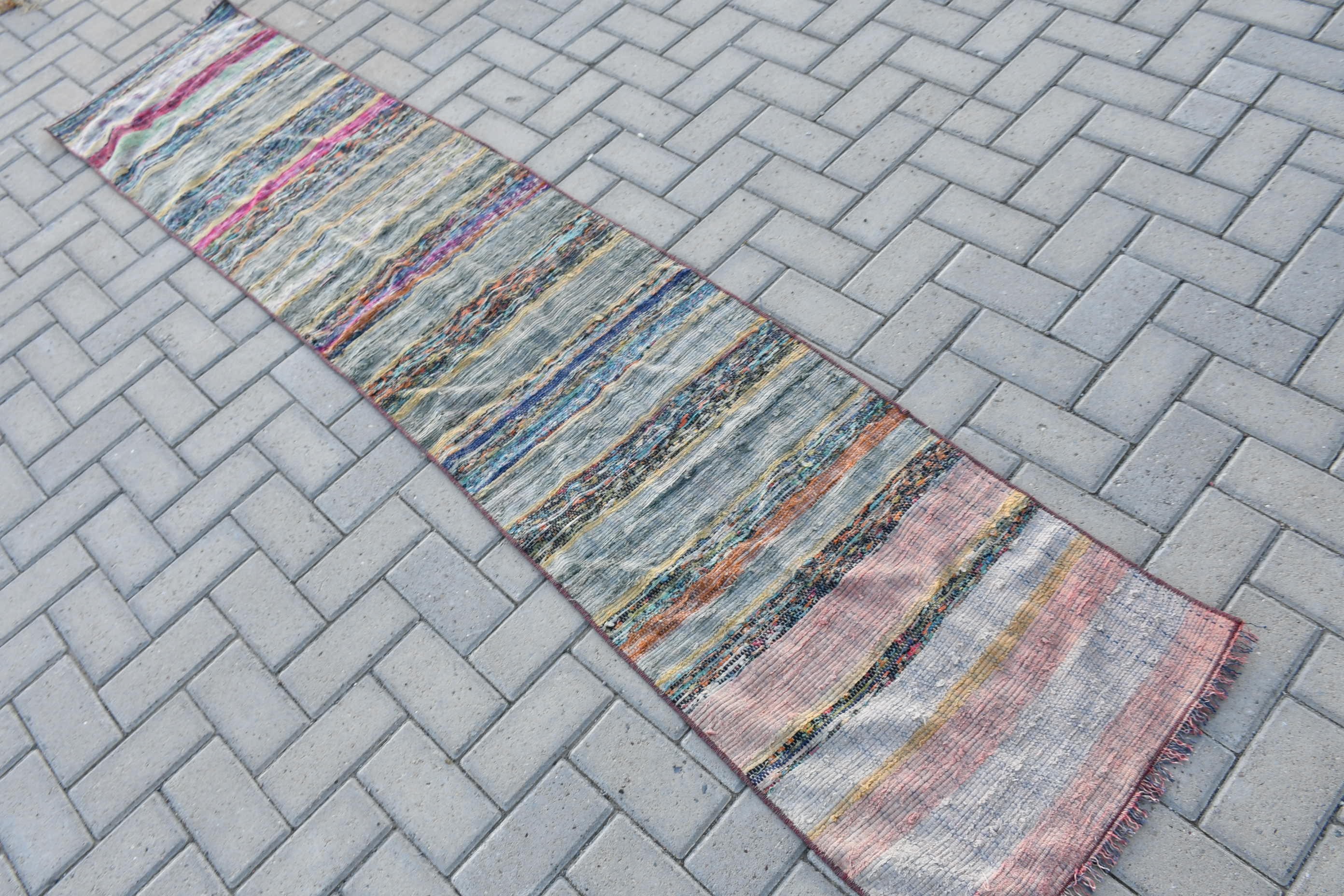 Pastel Rugs, Vintage Rug, Gray Floor Rugs, Floor Rug, Bedroom Rug, Kilim, Rugs for Hallway, Stair Rugs, 1.8x8.6 ft Runner Rug, Turkish Rugs