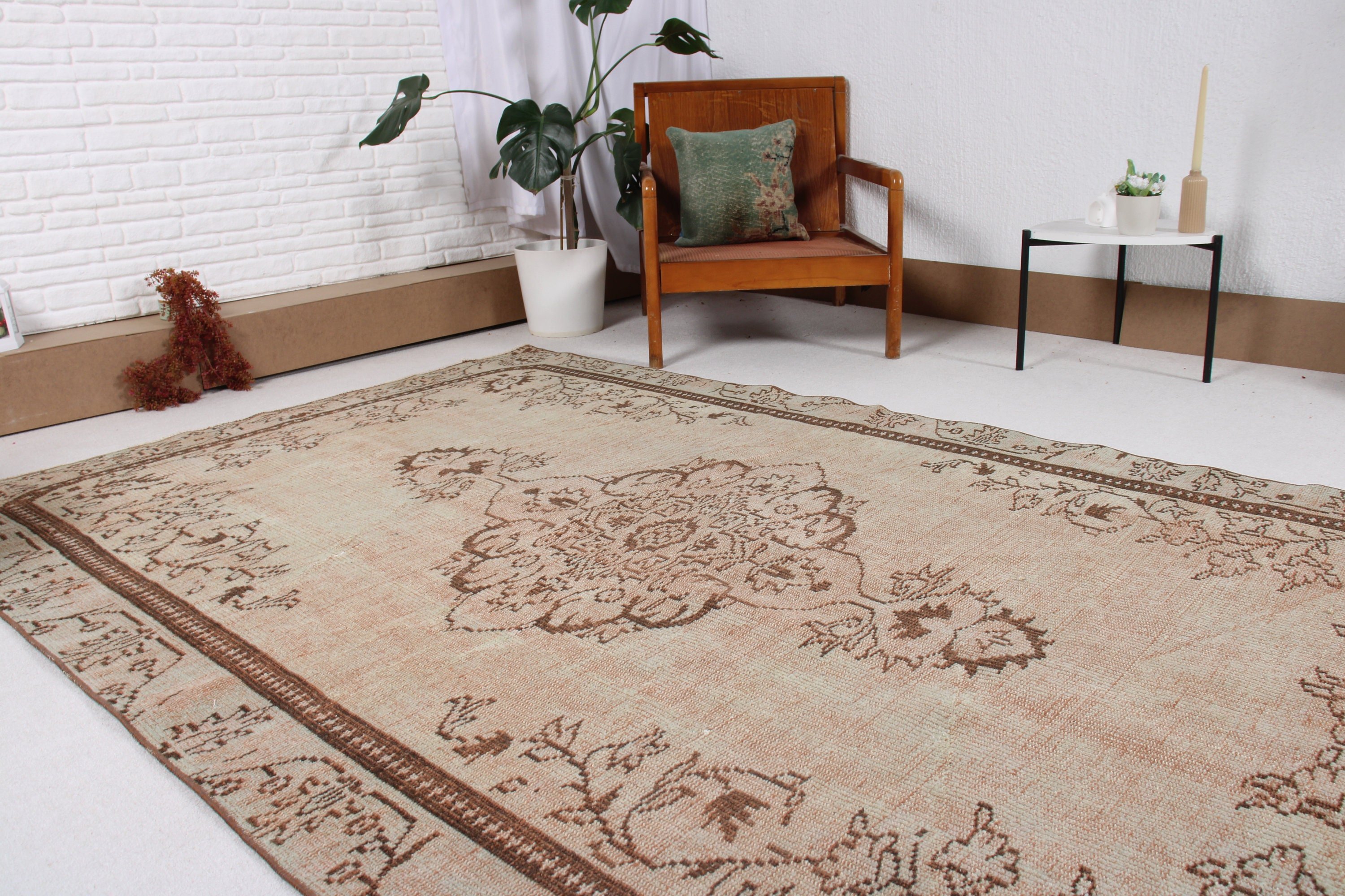 Vintage Rugs, 5.6x8.4 ft Large Rug, Turkish Rugs, Brown Neutral Rugs, Dining Room Rug, Anatolian Rug, Large Boho Rugs