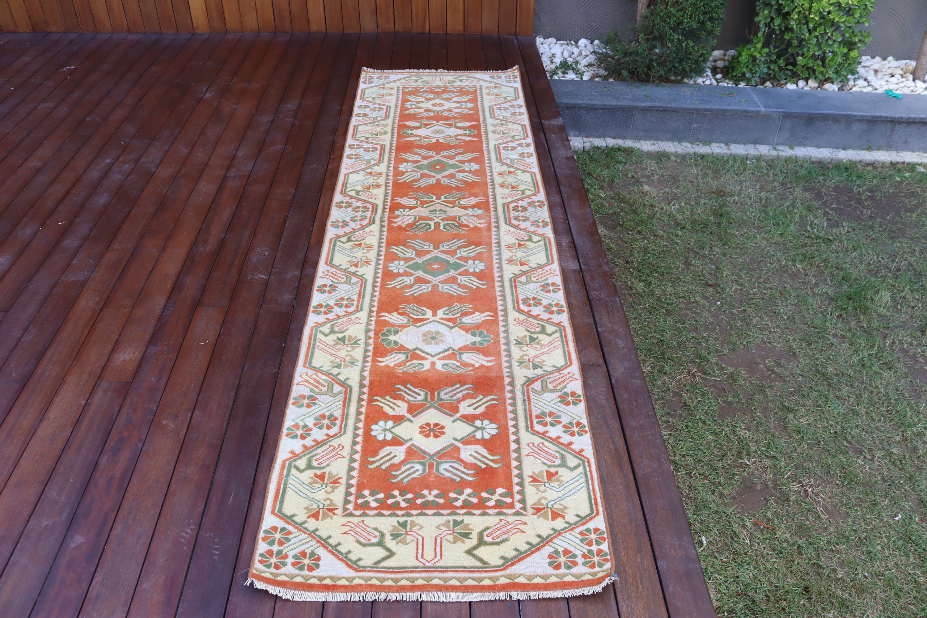 Orange Statement Rugs, Vintage Rug, 2.4x9 ft Runner Rug, Turkish Rug, Kitchen Rugs, Oriental Rugs, Vintage Runner Rug, Moroccan Rugs