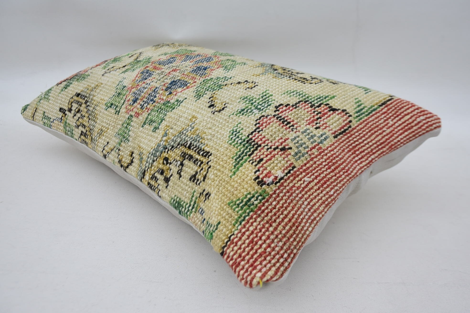 Boho Pillow Sham Cover, Retro Pillow, Throw Kilim Pillow, 12"x20" Beige Pillow Sham, Pillow for Sofa, Colorful Pillow Sham