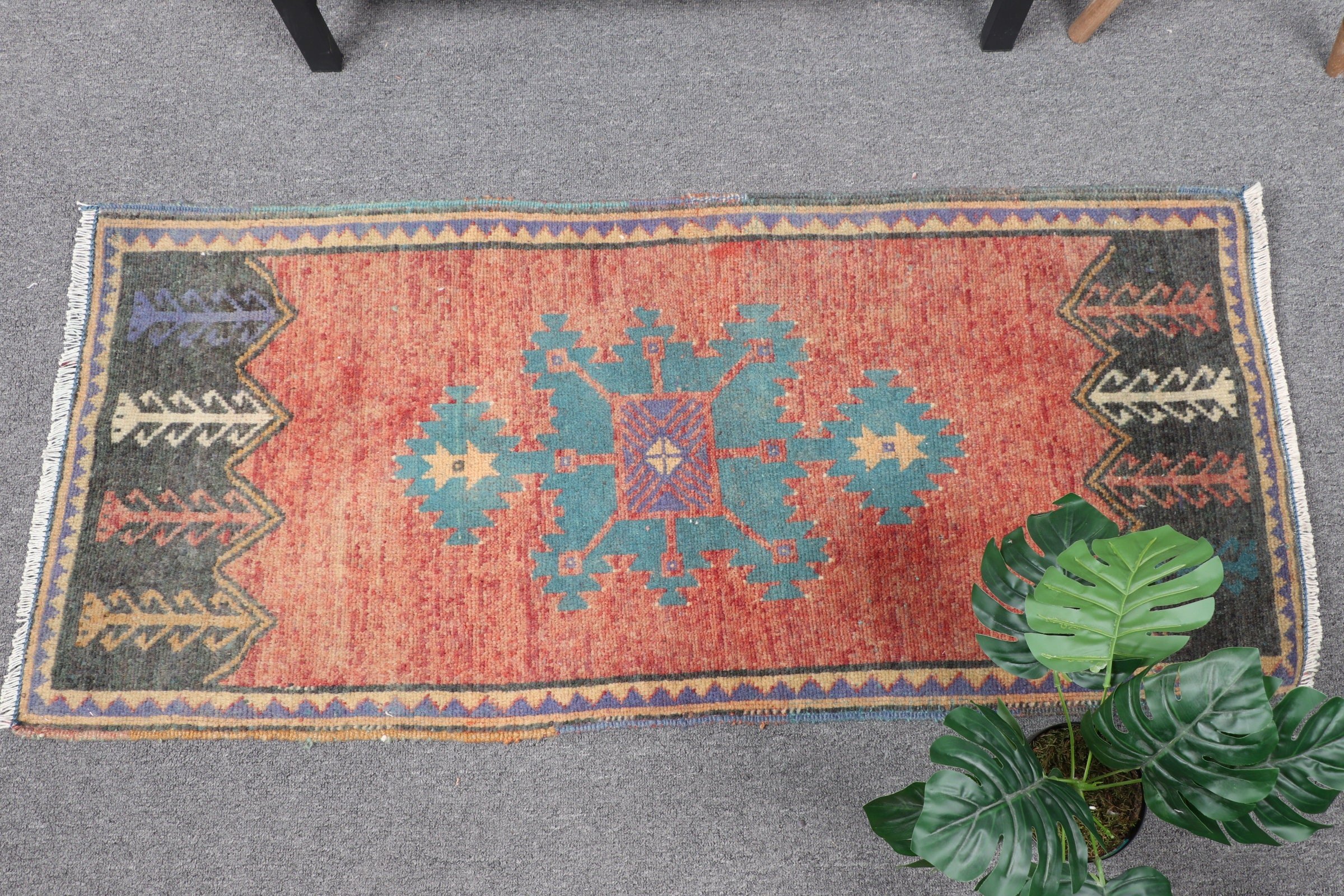 Orange Anatolian Rug, Turkish Rug, 1.7x3.7 ft Small Rug, Kitchen Rugs, Home Decor Rug, Vintage Rug, Car Mat Rug, Wall Hanging Rug, Old Rugs