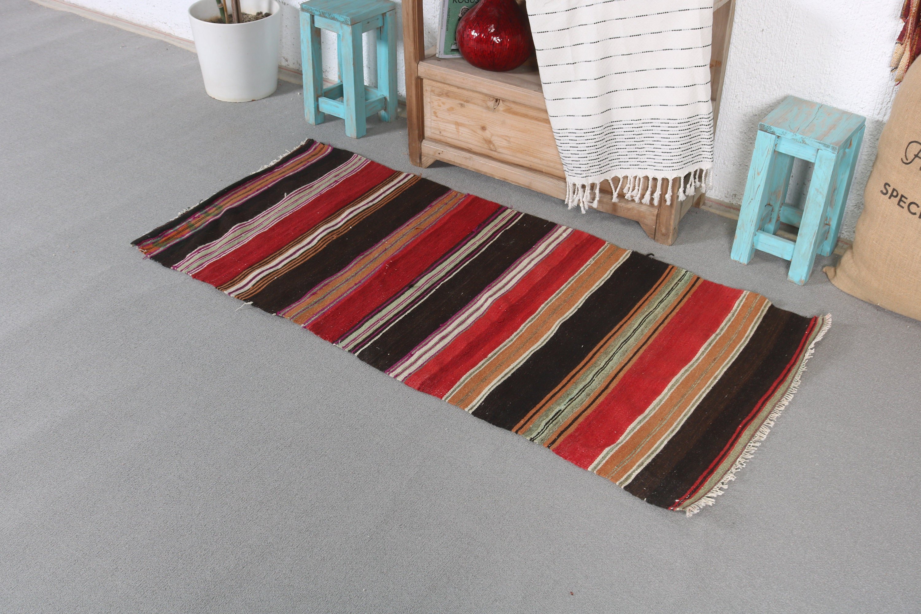 Red Home Decor Rug, Kilim, Car Mat Rug, Turkish Rug, Vintage Rugs, 2.3x5 ft Small Rug, Entry Rug, Home Decor Rugs, Office Rug