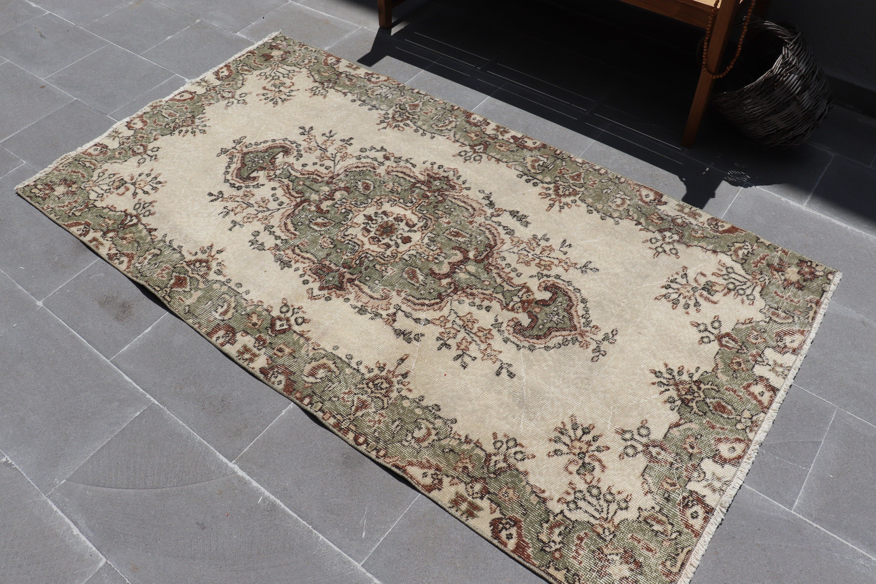 Wool Rugs, Cool Rug, Turkish Rug, Rugs for Dining Room, Vintage Rugs, 3.6x6.7 ft Area Rug, Turkey Rug, Kitchen Rug, Beige Bedroom Rug