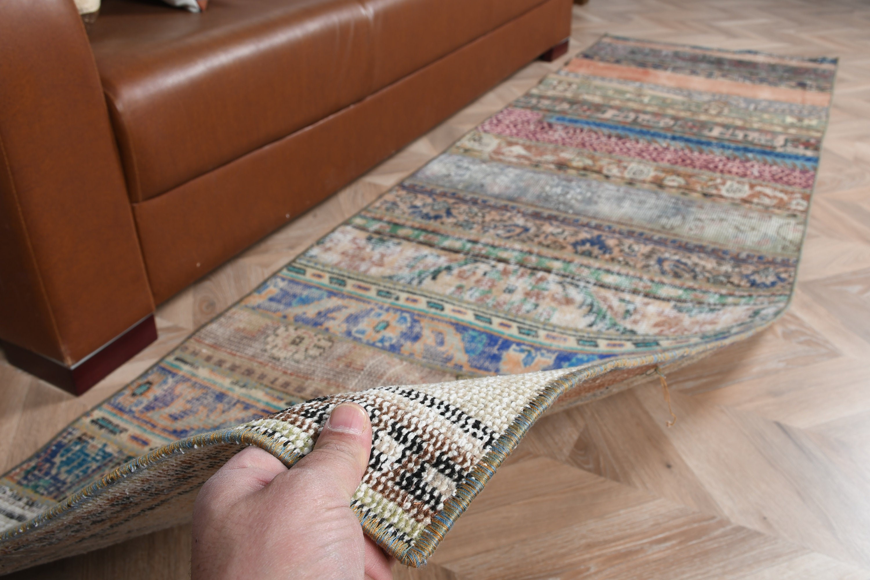 Mavi Soğuk Halı, Yer Halısı, 2.5x8.6 ft Runner Halısı, Anadolu Halısı, Türk Halısı, Mutfak Halıları, Koridor Halısı, Koridor Halısı, Vintage Halı