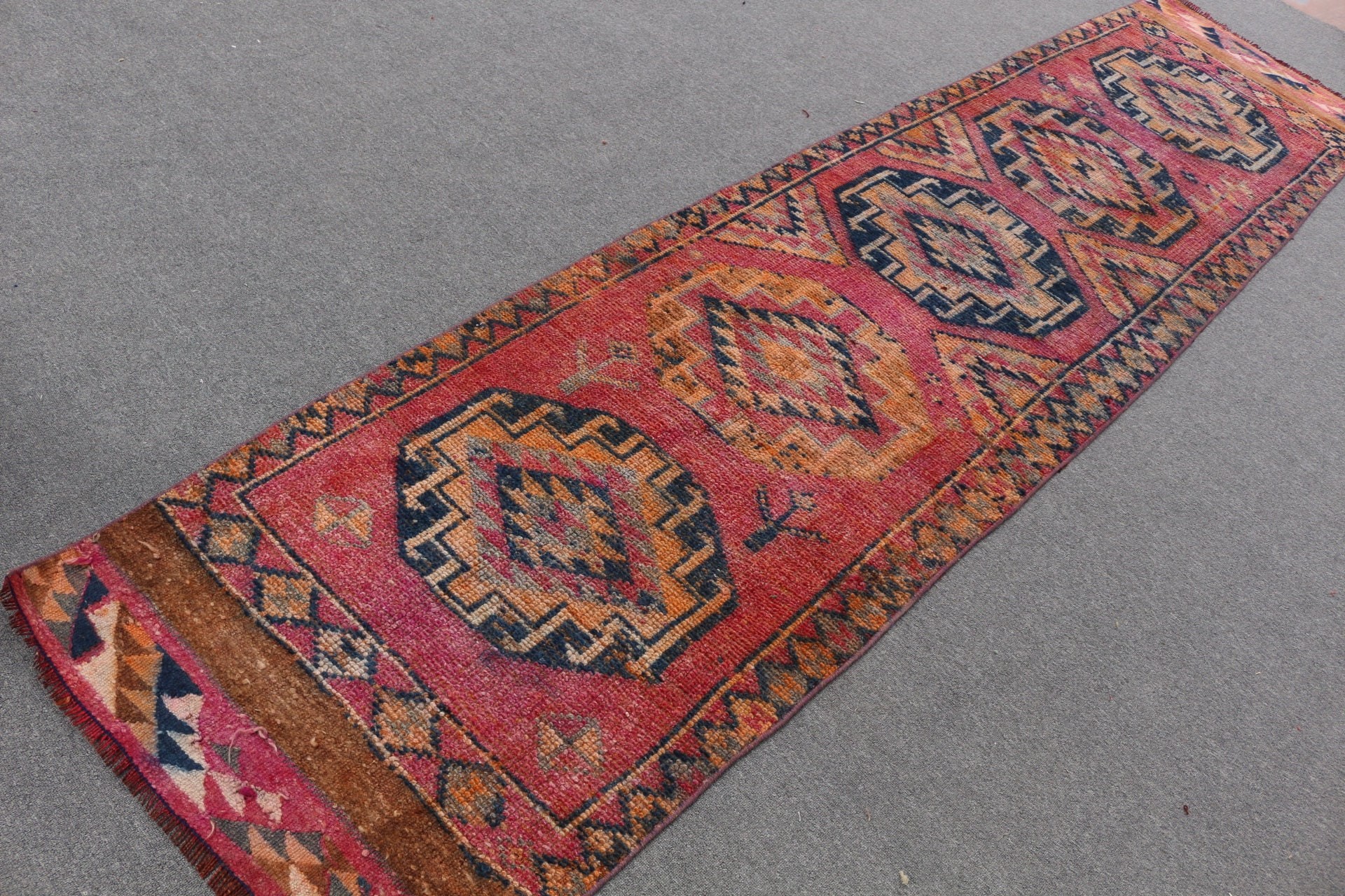 Rugs for Stair, Wool Rug, Handmade Rug, Corridor Rug, 2.6x10.6 ft Runner Rugs, Home Decor Rug, Turkish Rug, Pink Oriental Rug, Vintage Rugs