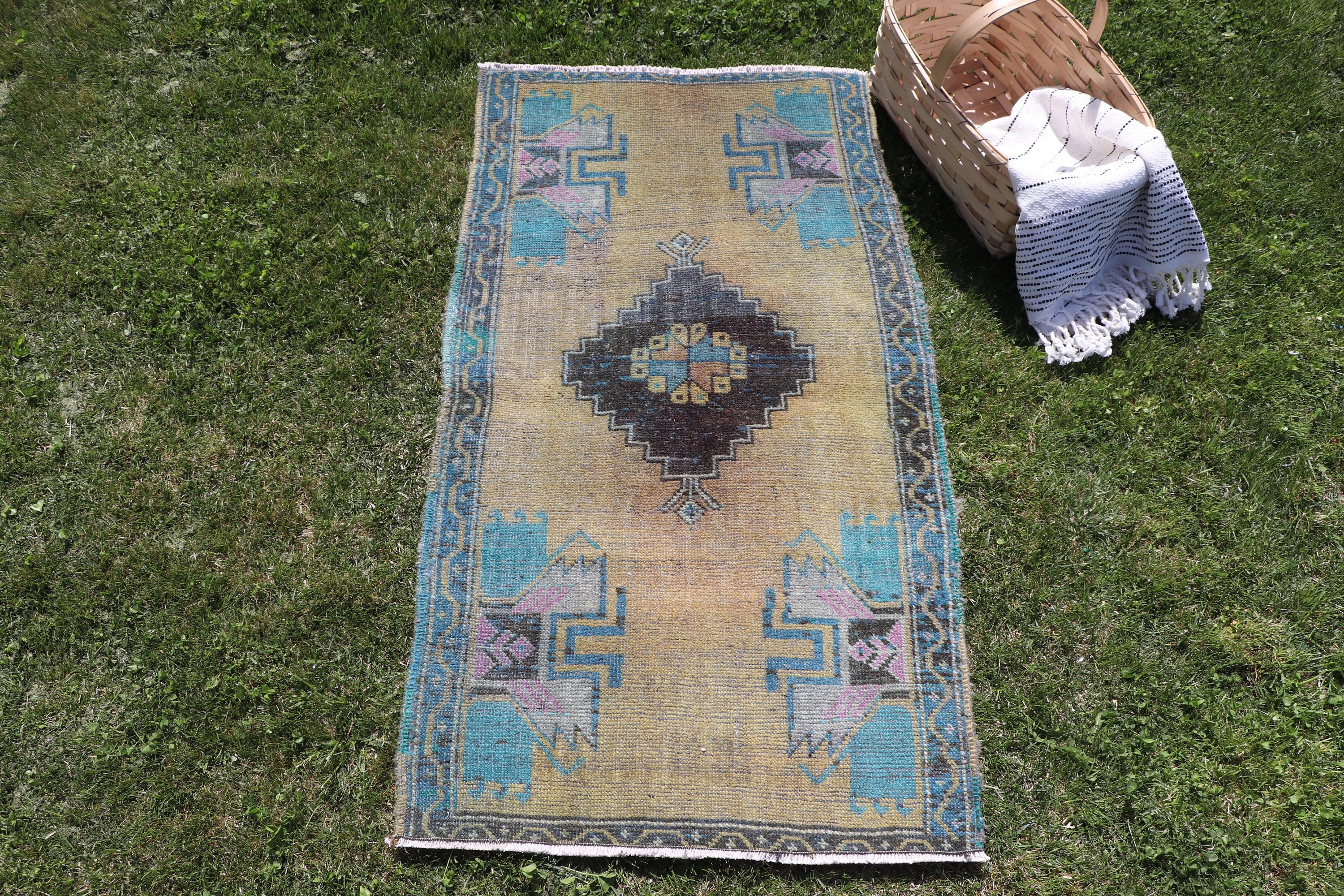 Kapı Paspası Halıları, Sarı Oushak Halısı, Türk Halıları, Vintage Halı, Duvara Asılı Halı, Bildiri Halısı, 1.9x3.6 ft Küçük Halı, Ev Dekorasyonu Halıları