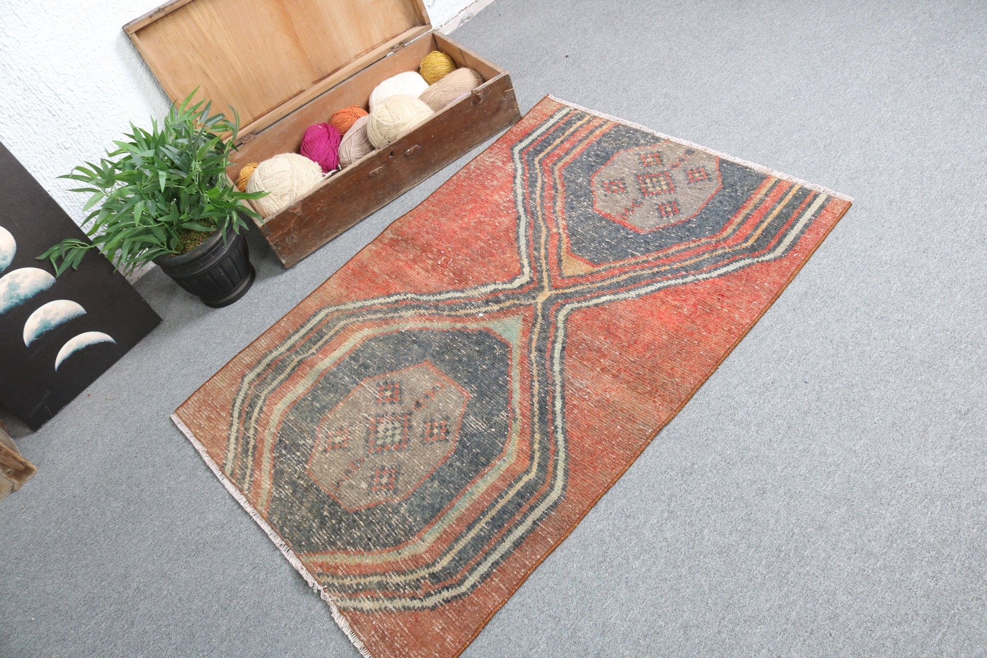 Duvara Asılı Halı, Vintage Halı, Küçük Boho Halı, Kırmızı Düz ​​Dokuma Halılar, Türk Halıları, 3x4 ft Küçük Halılar, Ev Dekorasyonu Halıları, Geometrik Halı