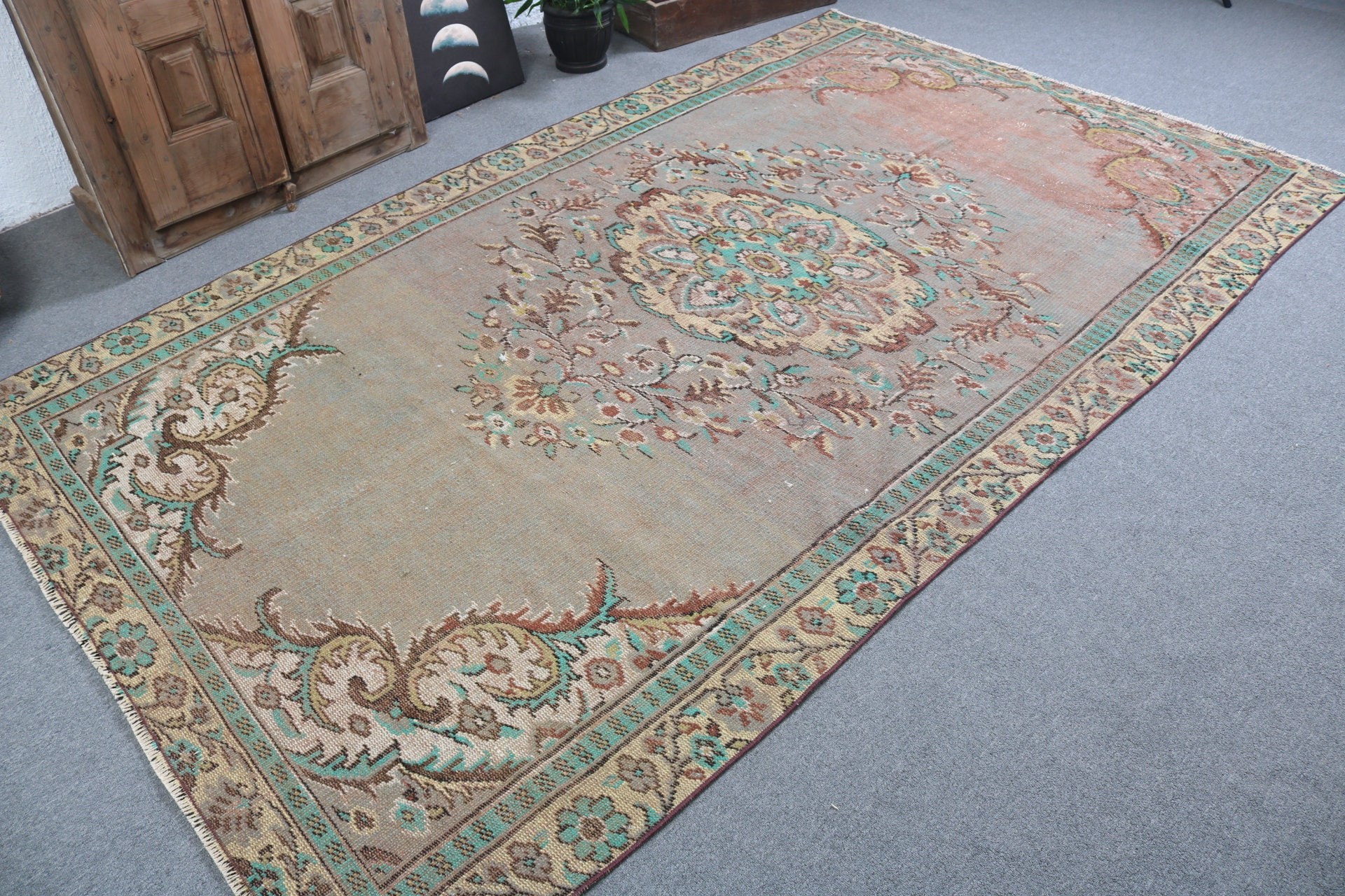 Yatak Odası Halıları, 5.4x9.4 ft Büyük Halılar, Yün Halı, Yeşil Antika Halılar, Hindi Halısı, Büyük Vintage Halılar, Lüks Halı, Vintage Halı, Türk Halısı