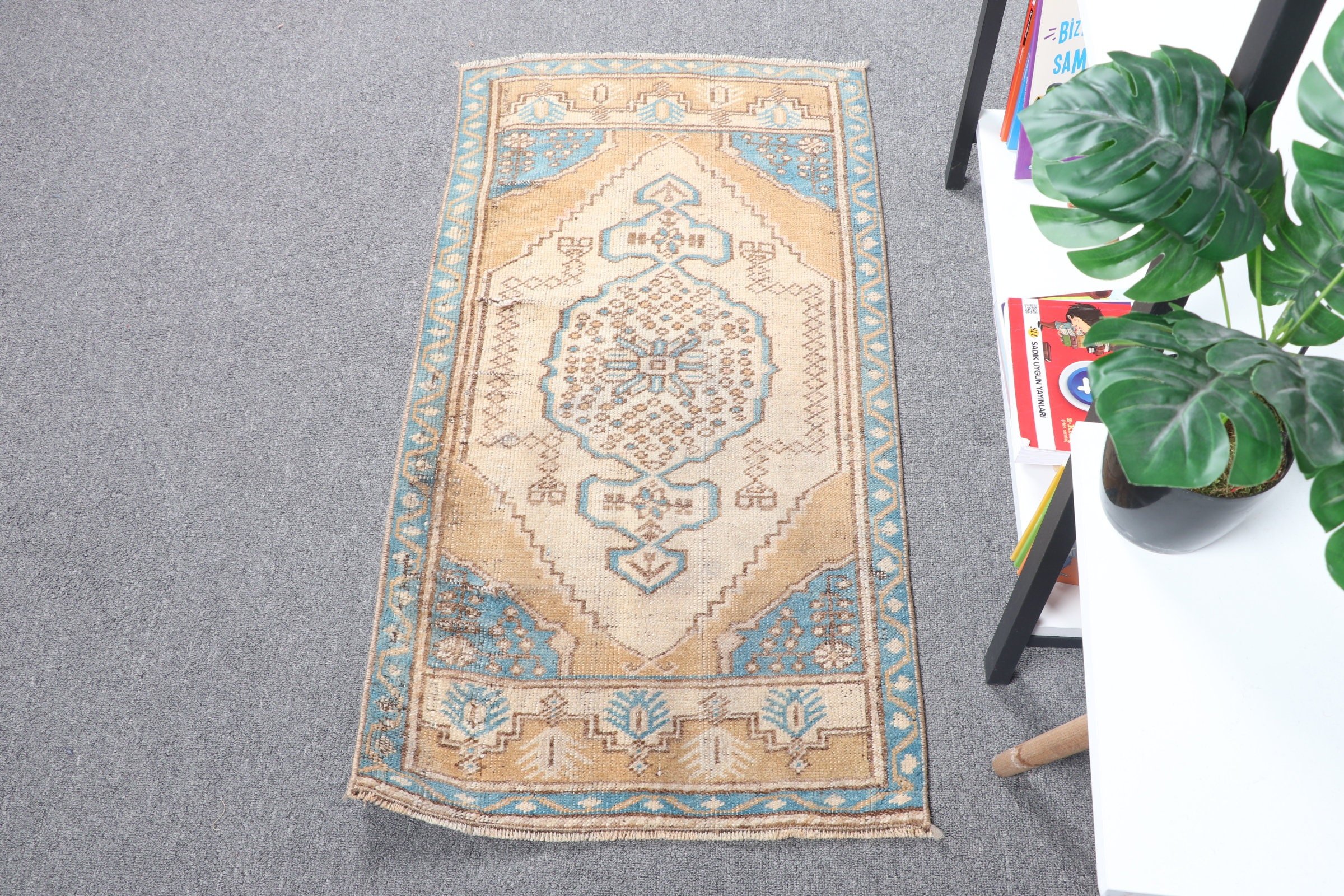 1.8x3.5 ft Small Rug, Bedroom Rug, Vintage Rug, Brown Kitchen Rug, Turkish Rug, Bath Rug, Door Mat Rug, Rugs for Bath