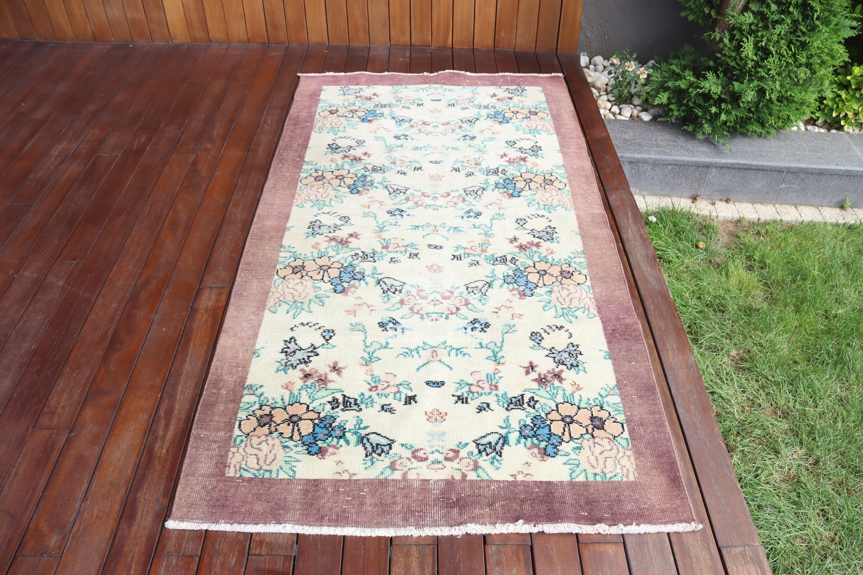 Lüks Halılar, Yeşil Boho Halı, Boho Vurgulu Halı, Yatak Odası Halıları, Çocuk Odası Halısı, Giriş Halıları, Vintage Halılar, Türk Halısı, 3,5x6,8 ft Vurgulu Halı