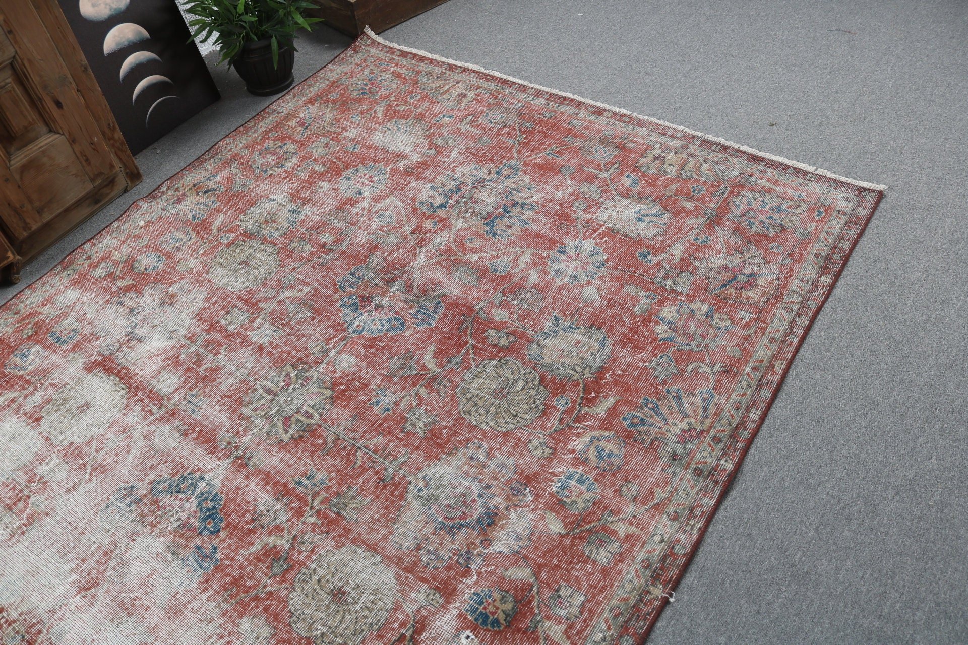 Salon Halıları, 5.6x8.5 ft Büyük Halılar, Kırmızı Soğuk Halı, Yatak Odası Halıları, Havalı Halı, Vintage Halılar, Türk Halıları, Modern Halı, Büyük Vintage Halılar