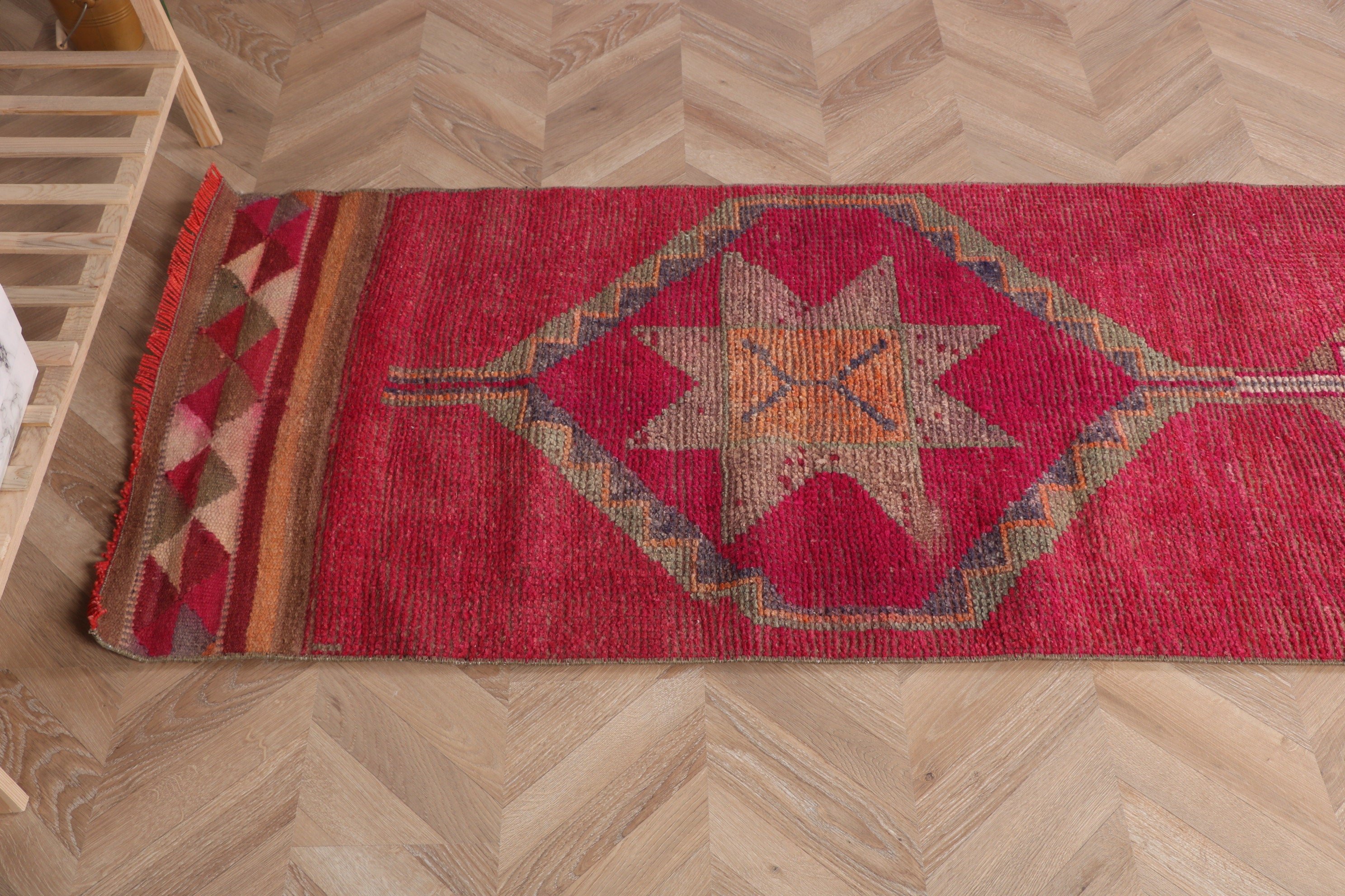 Vintage Rugs, Turkish Rug, Anatolian Rugs, Kitchen Rugs, Pink Modern Rugs, 2.4x11.1 ft Runner Rug, Beni Ourain Runner Rug, Bedroom Rug