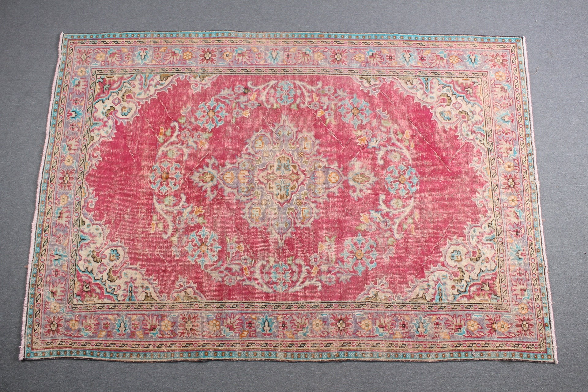 Yatak Odası Halısı, Oturma Odası Halısı, Vintage Halılar, Vintage Dekor Halısı, 6.8x9.9 ft Büyük Halı, Salon Halıları, Türk Halıları, Yer Halısı, Pembe Soğuk Halı