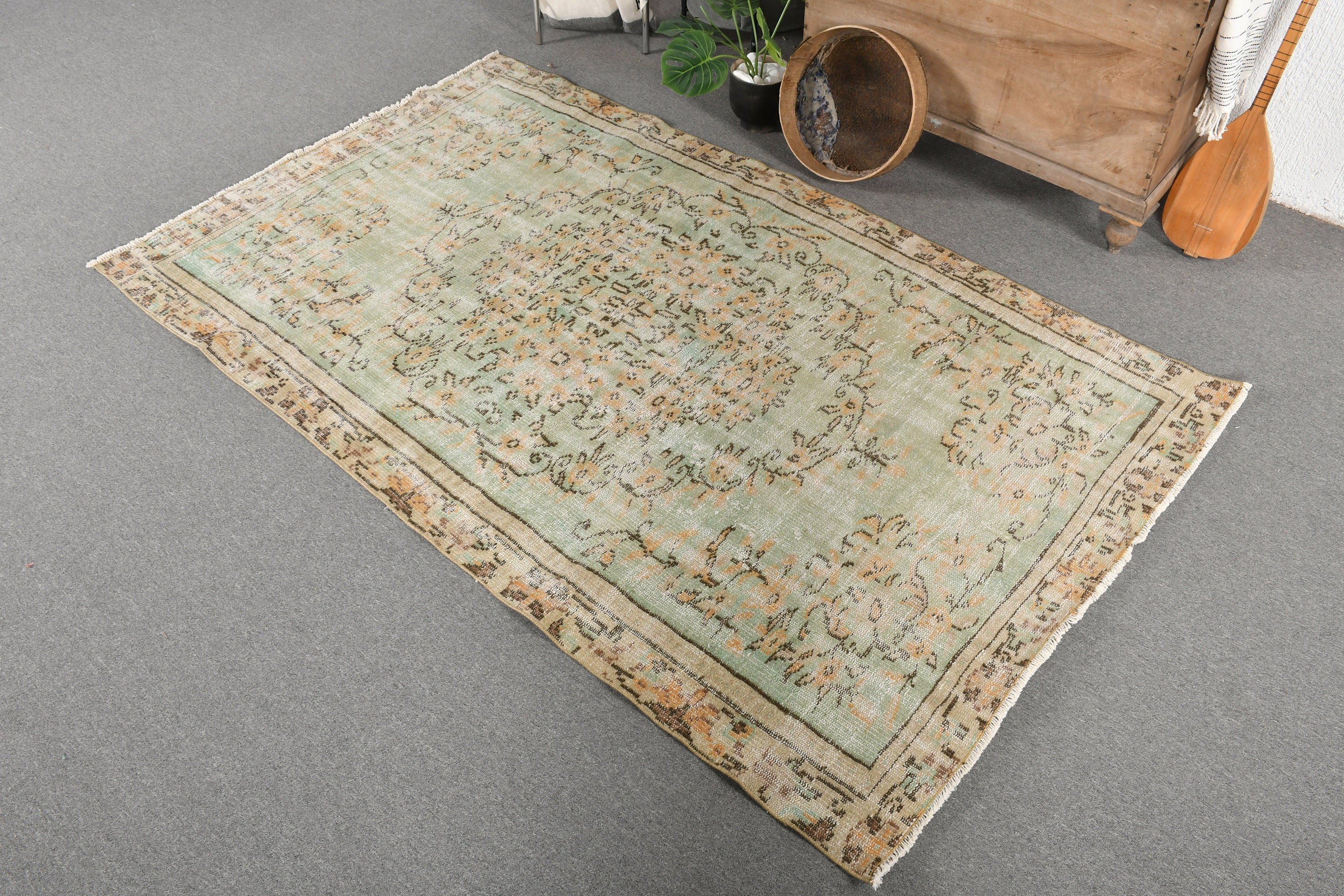 Oriental Rug, Dining Room Rug, Vintage Rug, 4.6x7.6 ft Area Rug, Pastel Rug, Rugs for Floor, Turkish Rugs, Green Antique Rug