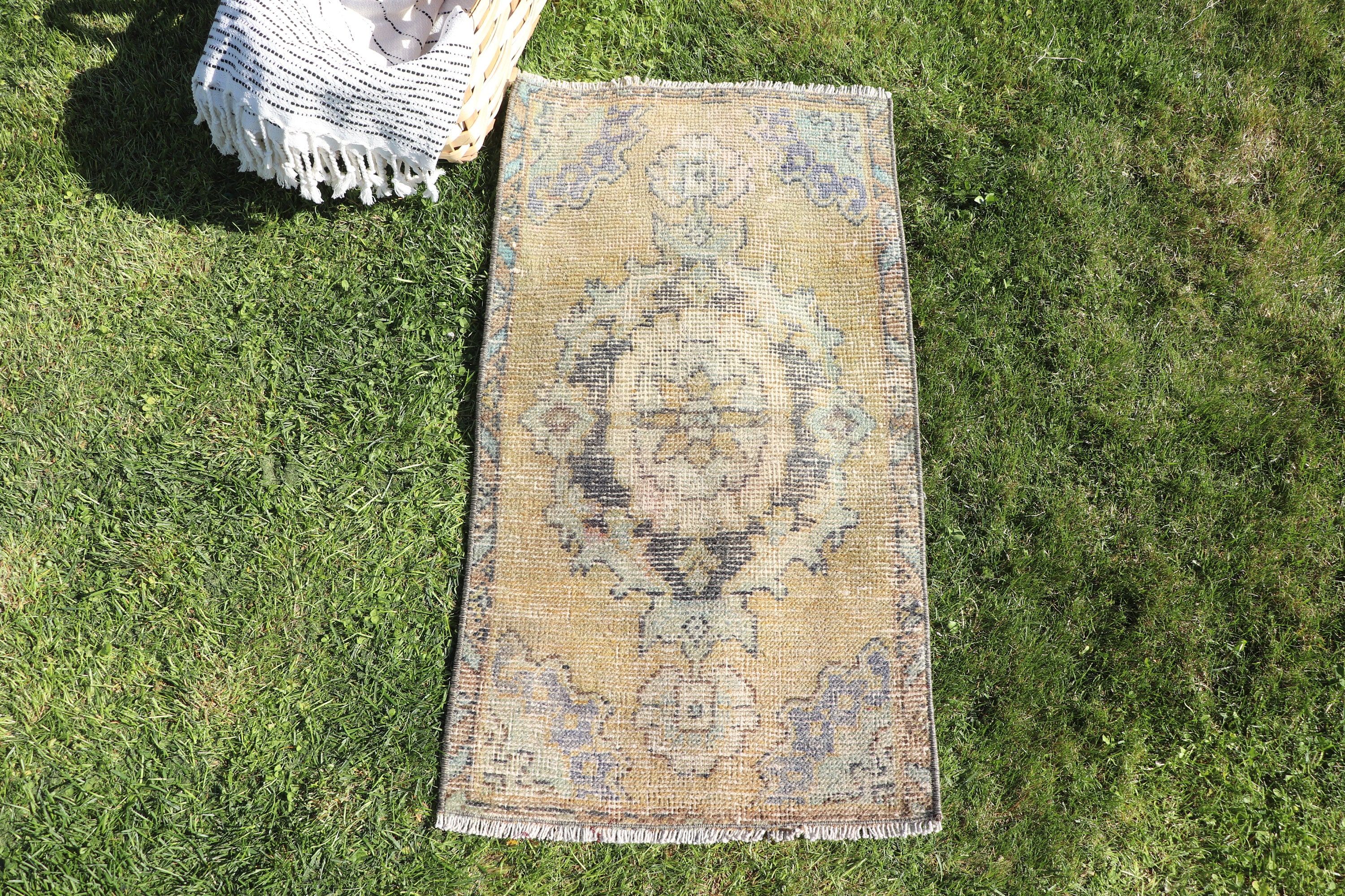 Mutfak Halıları, Sarı Fas Halısı, Açıklama Halısı, Küçük Boho Halıları, Türk Halıları, Vintage Halı, 1.4x2.6 ft Küçük Halılar