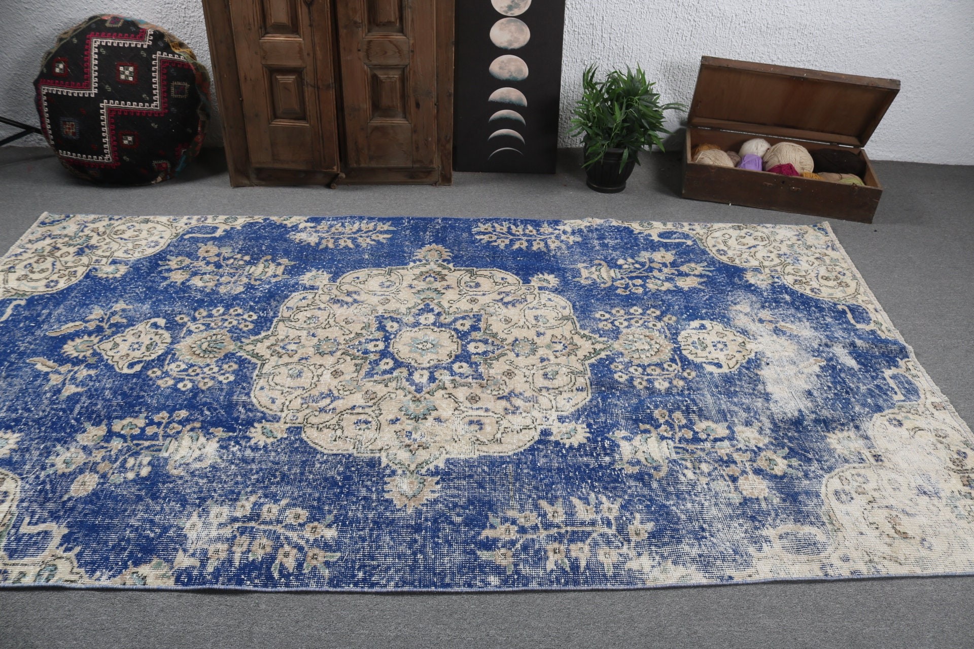 Mavi Havalı Halılar, Oturma Odası Halısı, Yatak Odası Halıları, 5.2x9.3 ft Büyük Halı, Ev Dekorasyonu Halısı, Yün Halısı, Türk Halıları, Vintage Halı, Salon Halıları