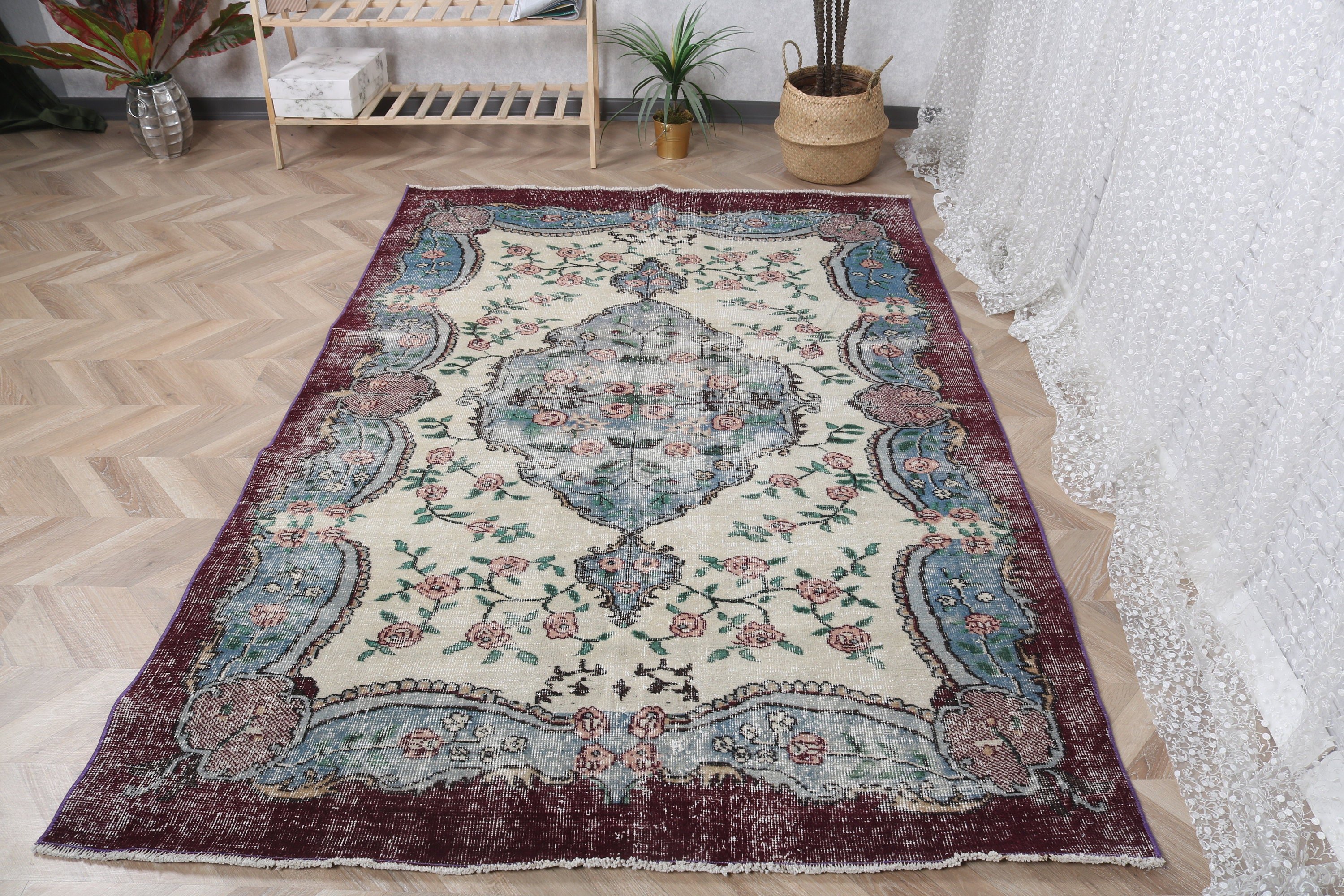 Modern Rug, Nursery Rug, Turkish Rugs, 5.1x7.4 ft Area Rugs, Kitchen Rugs, Rugs for Oushak Area, Vintage Rugs, Beige Anatolian Rugs