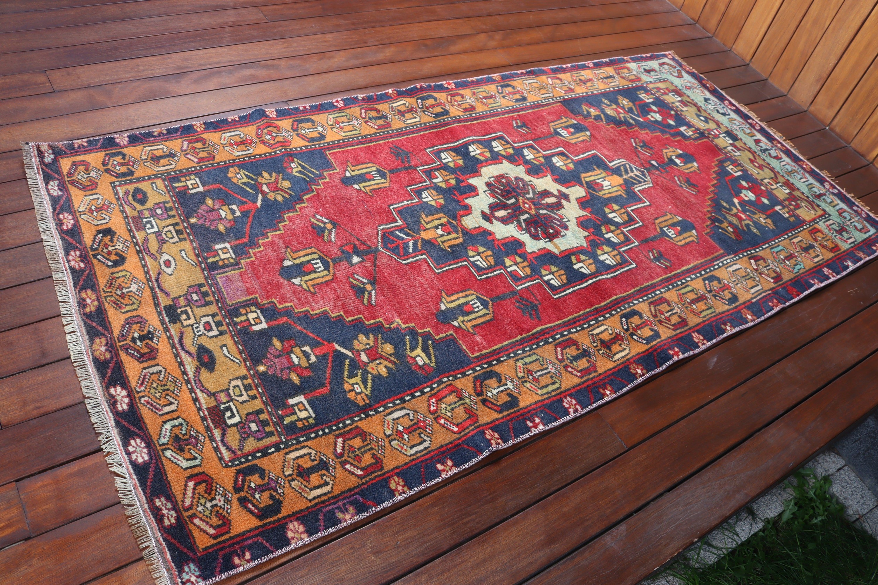 Boho Accent Rugs, Turkish Rug, 3.3x6.5 ft Accent Rugs, Red Kitchen Rug, Vintage Rugs, Entry Rug, Anatolian Rug, Artistic Rugs, Kitchen Rug