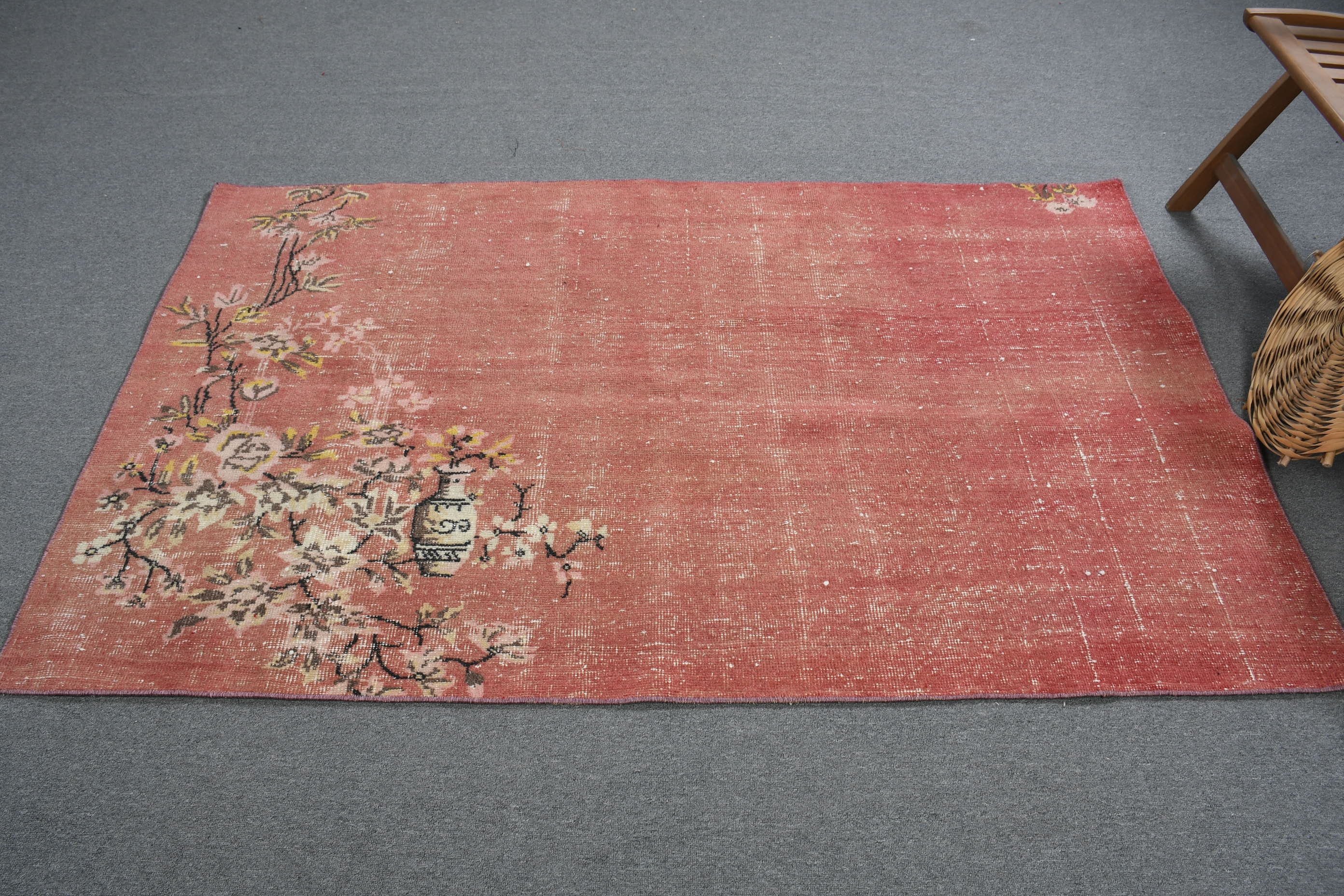 Rugs for Dining Room, Kitchen Rug, Vintage Rug, Red Bedroom Rug, Turkish Rug, Floor Rugs, 4x6.4 ft Area Rugs, Nursery Rug, Antique Rug