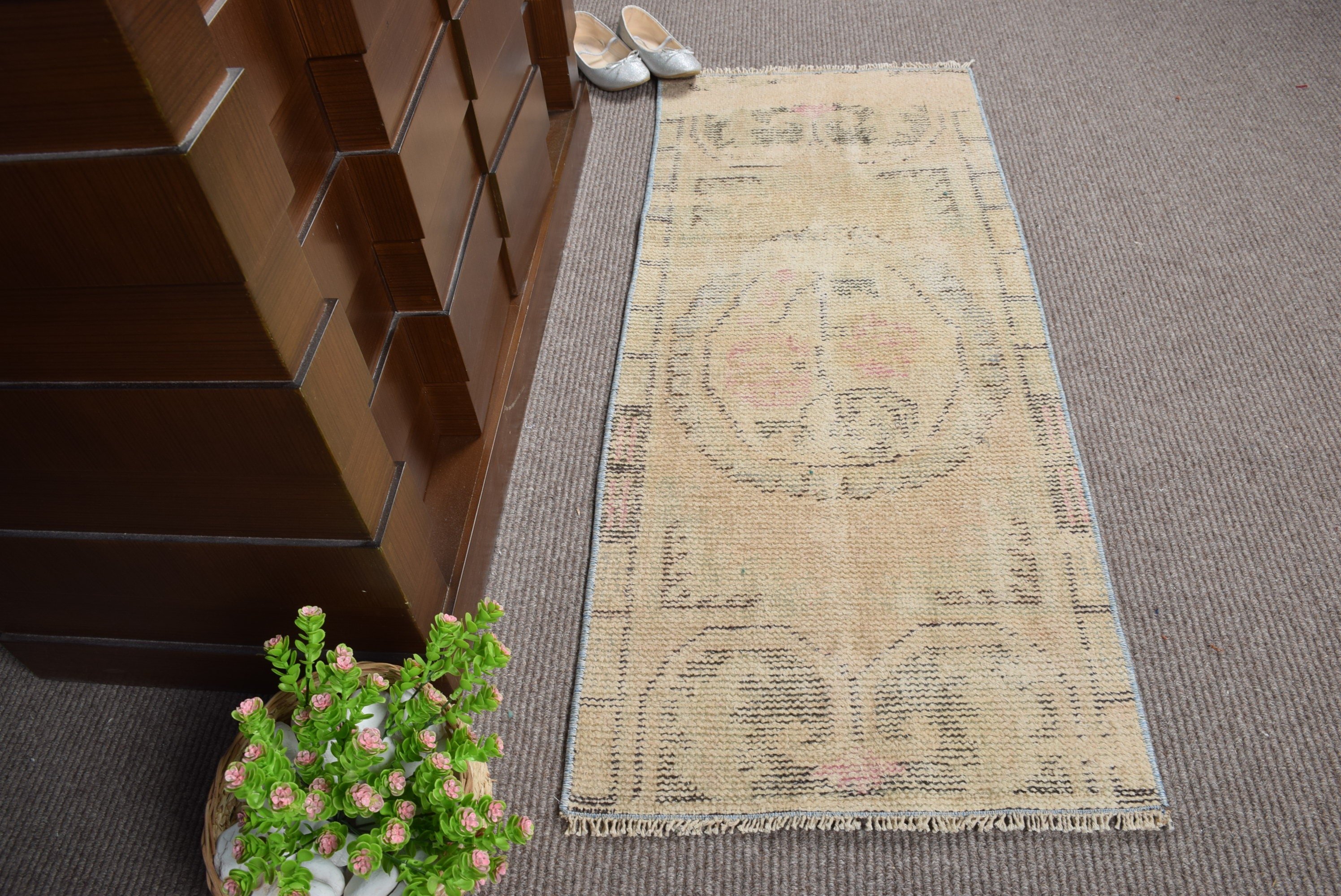 Rugs for Car Mat, Nursery Rug, Vintage Rug, Wool Rugs, Beige Home Decor Rugs, 1.7x4 ft Small Rug, Floor Rugs, Car Mat Rug, Turkish Rugs