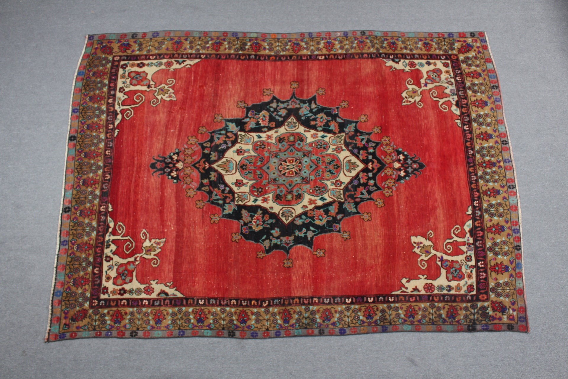 Pastel Halı, Oryantal Halılar, Salon Halısı, Yemek Odası Halısı, Türk Halısı, Vintage Halı, Kırmızı 7.6x10.3 ft Büyük Boy Halı