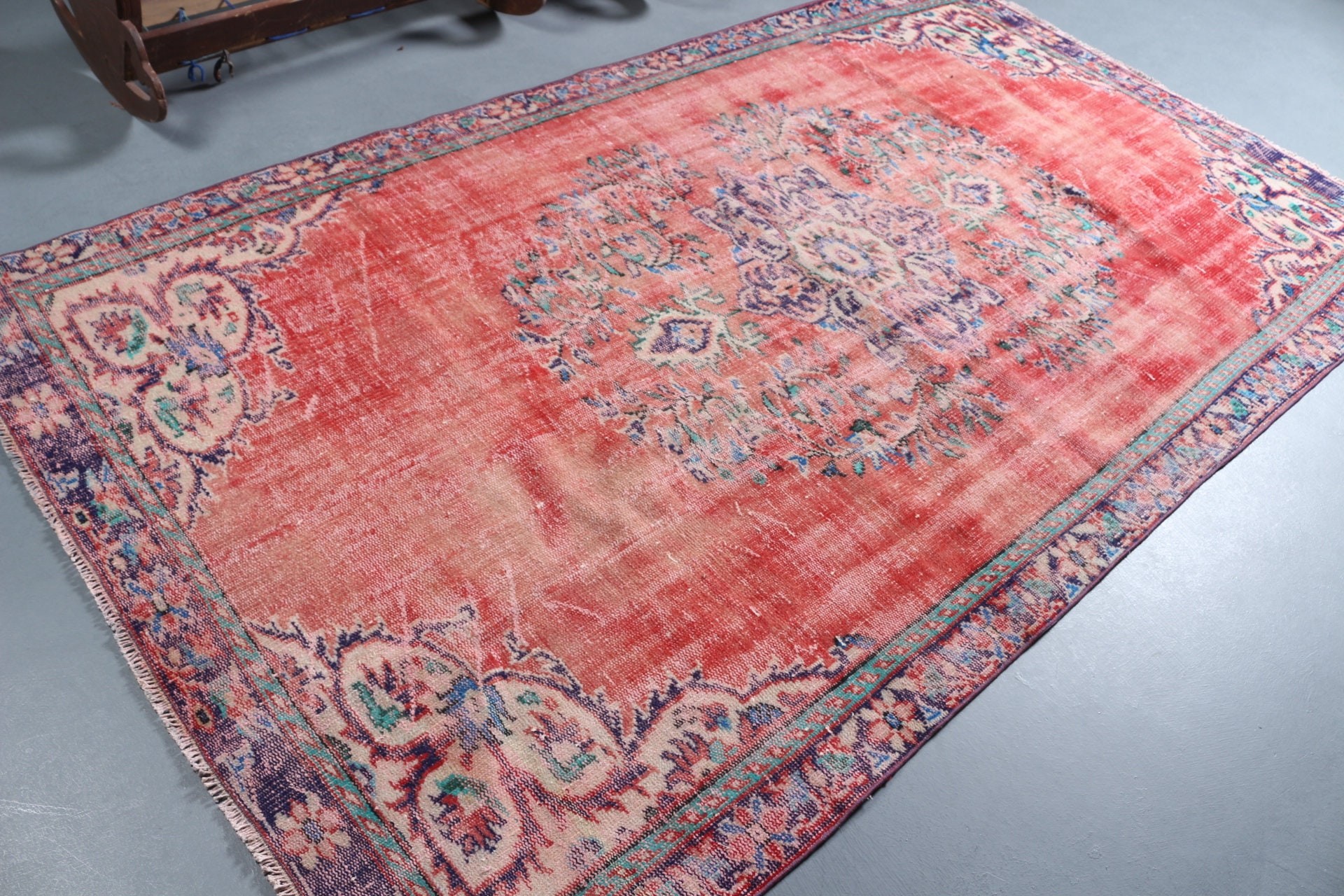 Red Moroccan Rug, Turkish Rug, Antique Rug, Vintage Rug, Bedroom Rug, 5.3x9.2 ft Large Rug, Salon Rug, Rugs for Bedroom, Oushak Rugs